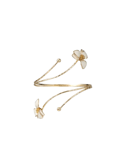 Une broche de bijoux en forme de fleurs avec des détails délicats et des couleurs en or et blanc.