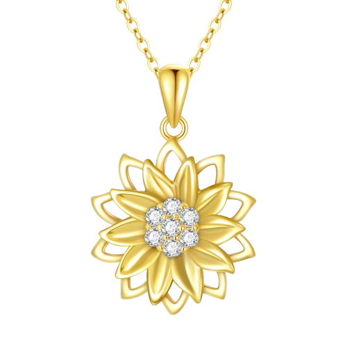 Collier en or avec pendentif en forme de fleur orné de diamants.