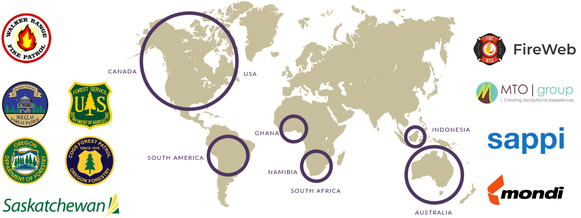 Global partner map with wildfire, forestry, and detection partner logos