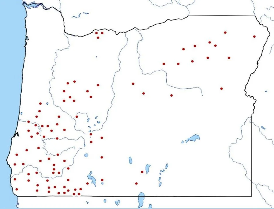 Oregon wildfire detection installation coverage map with camera locations marked in red