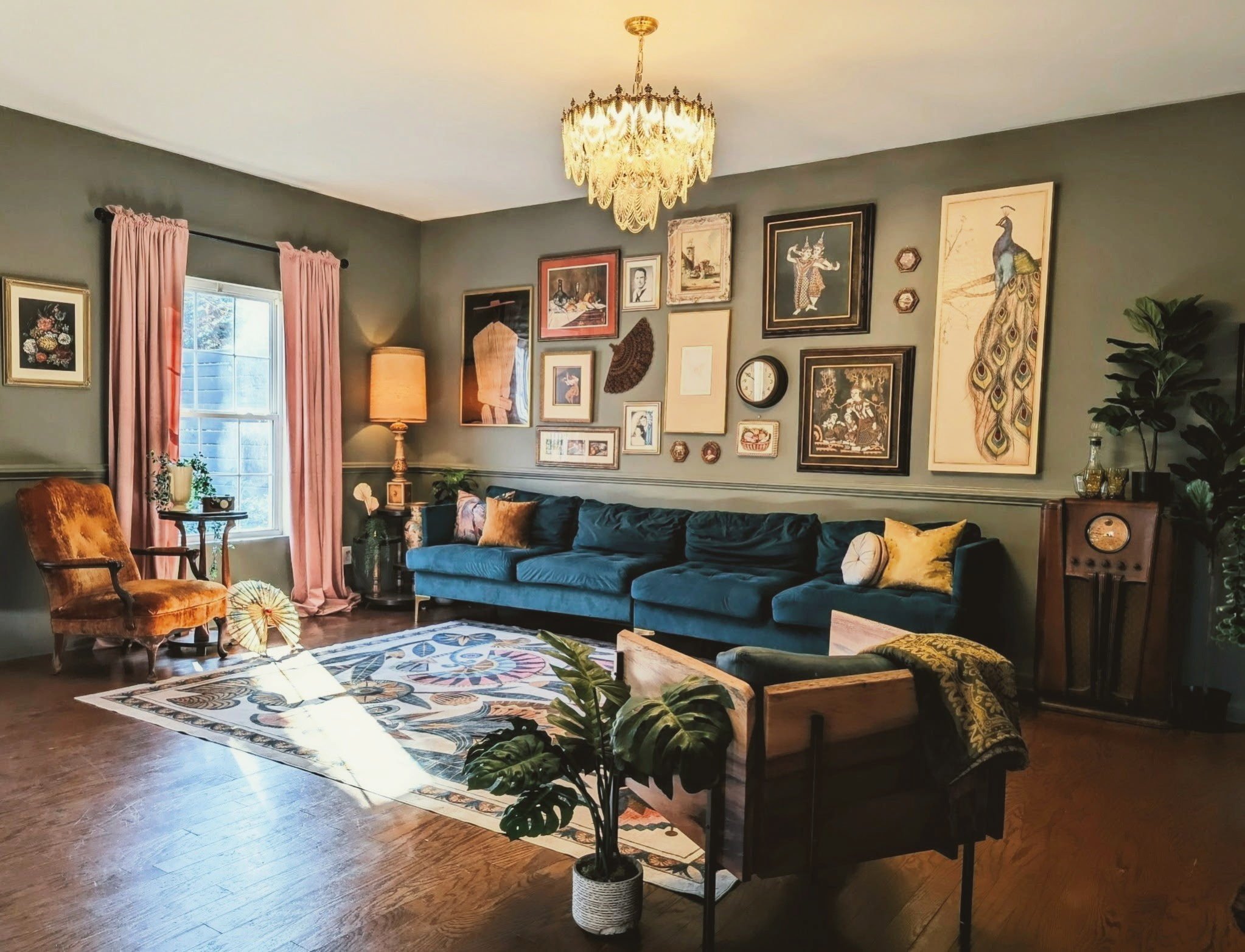 Grab an old book from the built-in library and curl up on the long green velvet sofa to settle yourself in for a cozy journey through the land of stories. Once you return to reality, try to imagine the history behind each of the curated art pieces on