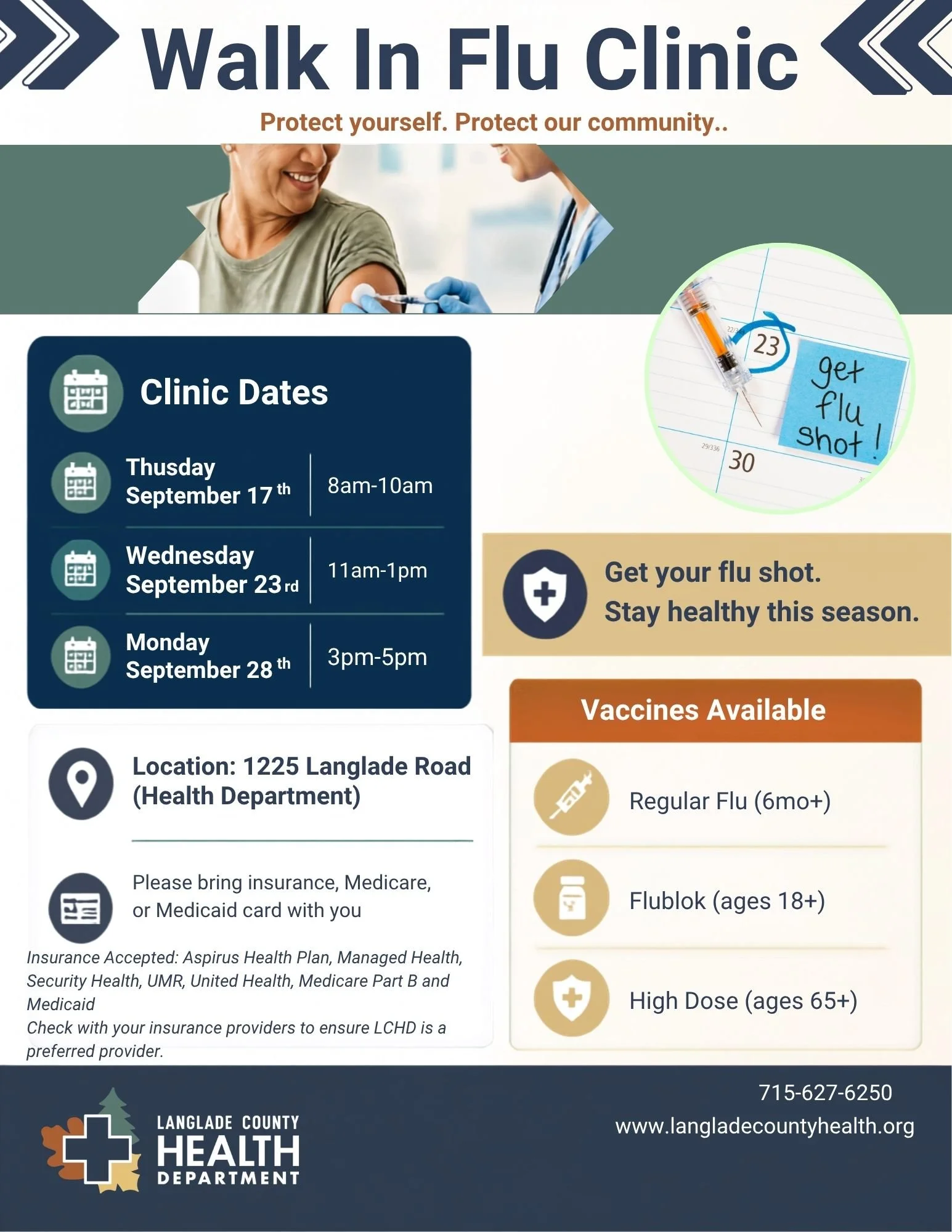 Don't go viral—get your annual flu shot Langlade County Health Department Announces September Walk-In Flu Clinics