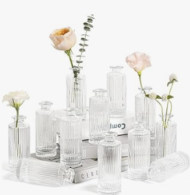 Clear Bud Vases Trio (Includes Florals)