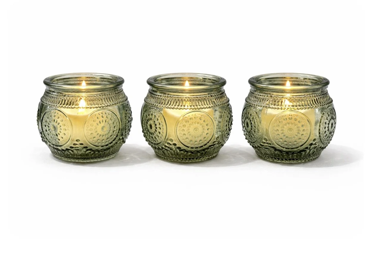 Circle Green Glass Votive Trio