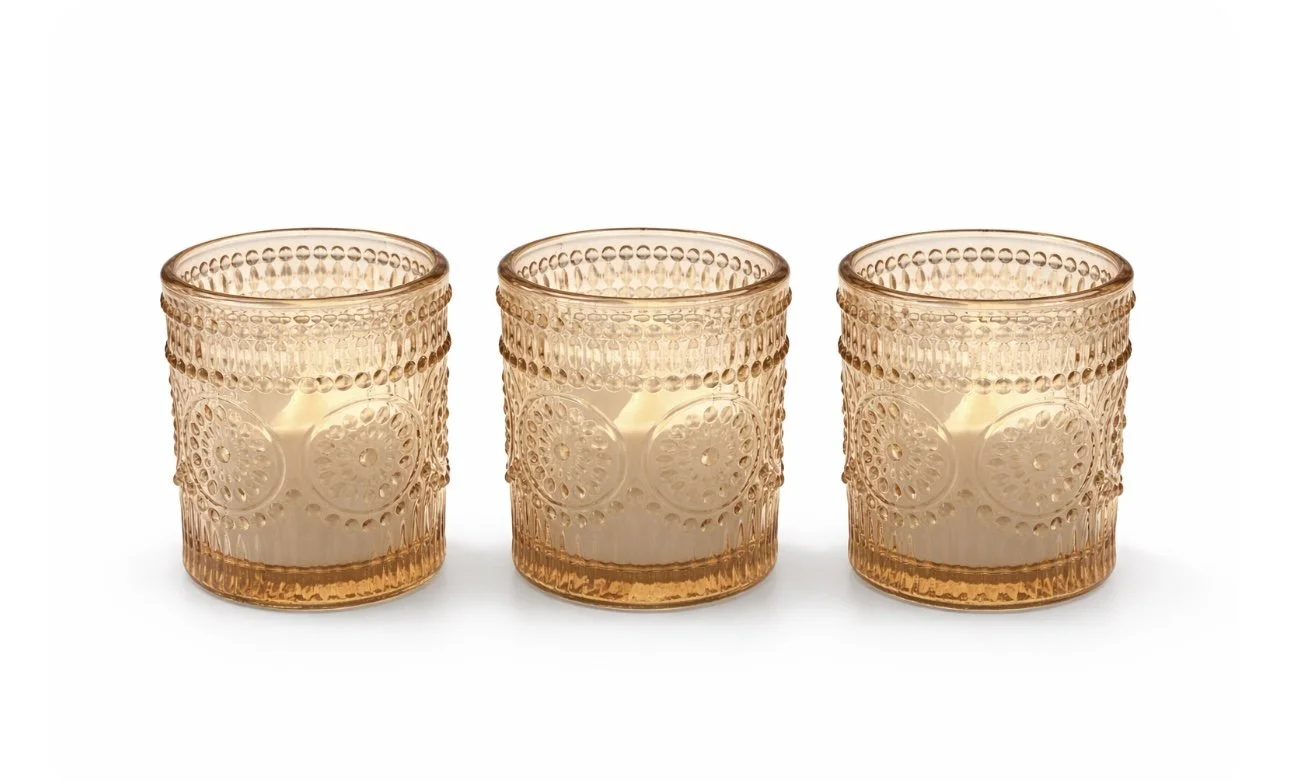 Amber Glass Votive Trio