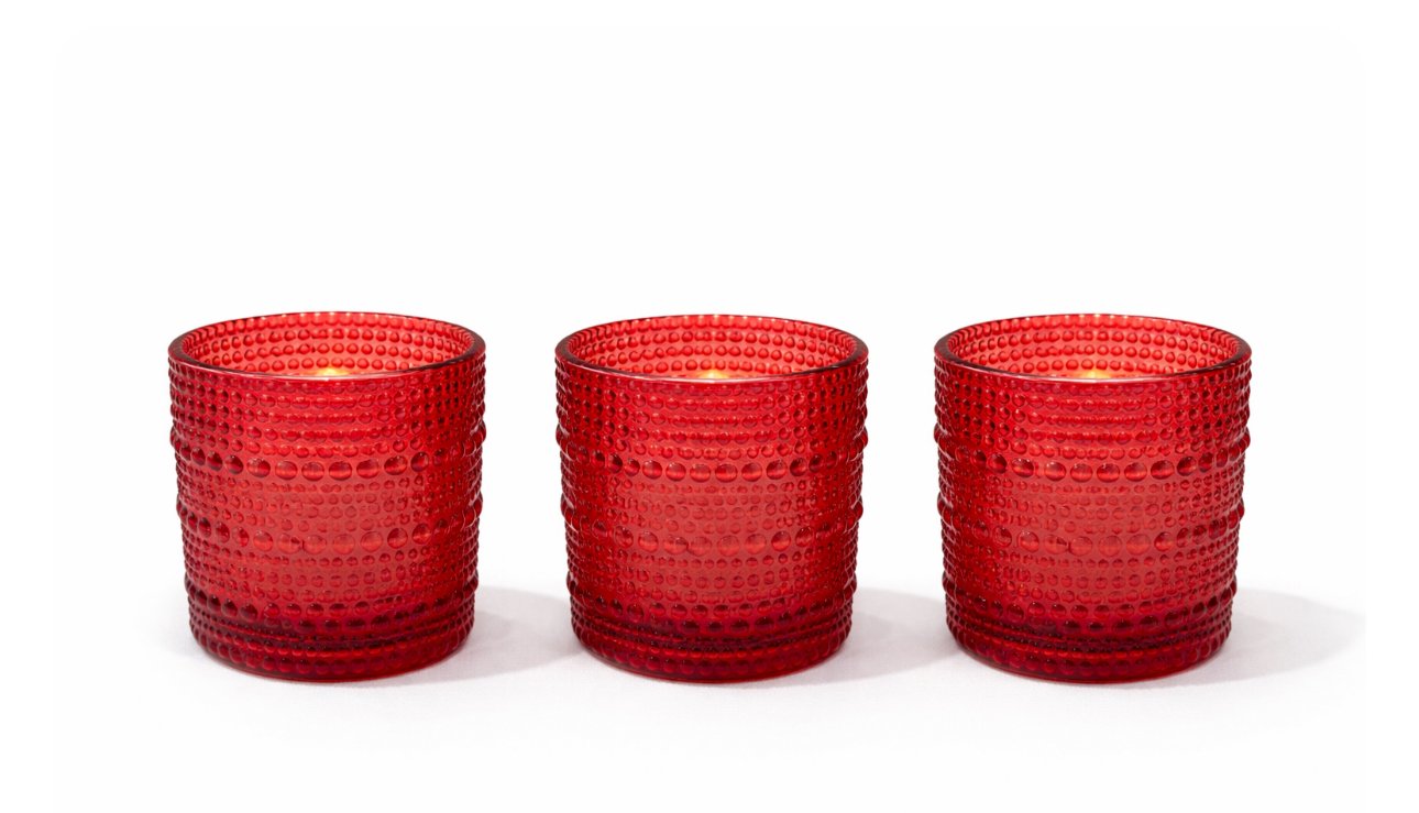 Red Glass Votive Trio
