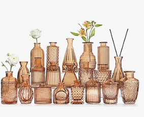 Amber Glass Bud Vase Trio (Includes Florals)