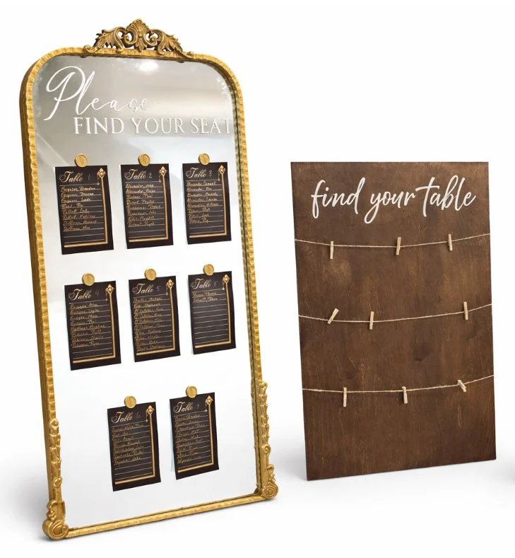 Mirror and Wooden Seating Charts