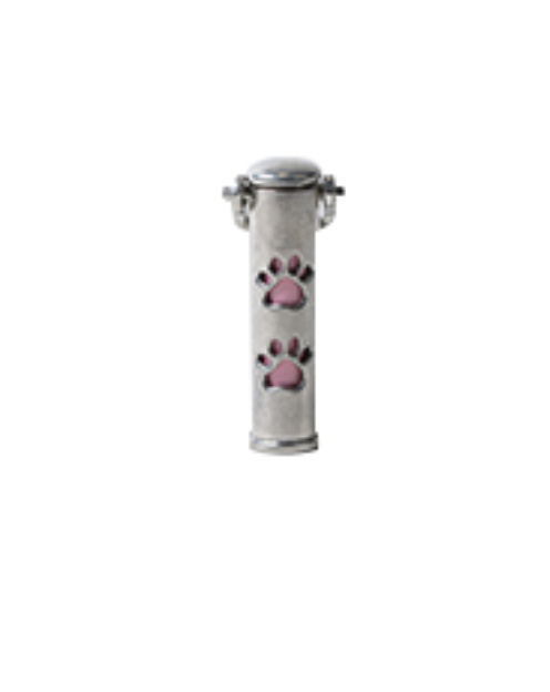 Small metal cylinder with pink paw print designs