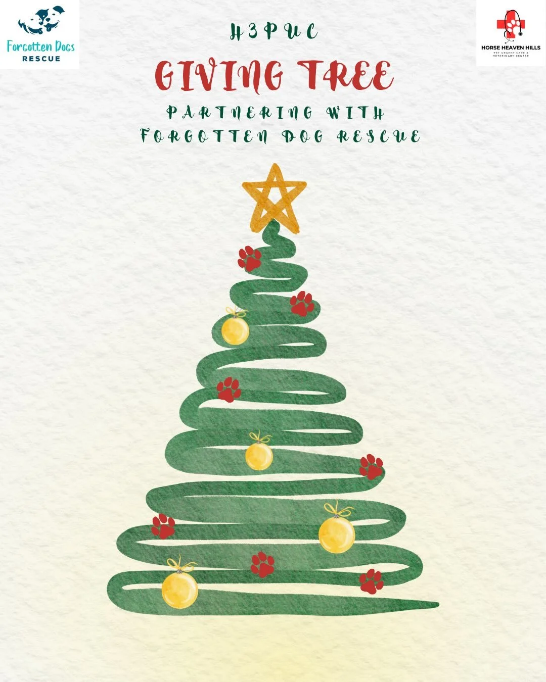 🎄🐾 Our Giving Tree Just Got Bigger! 🐾🎄

We are also partnering with Forgotten Dogs Rescue to add them to our Giving Tree this holiday season! ❤️

Each ornament on the tree now includes adoptable dogs from Forgotten Dogs Rescue. Just like an Angel