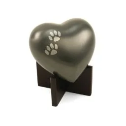 Heart-shaped pet memorial urn with paw prints