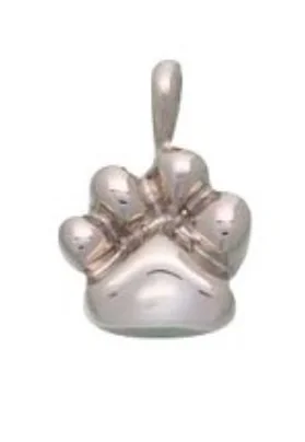 Silver paw print shaped pendant with a loop at the top.