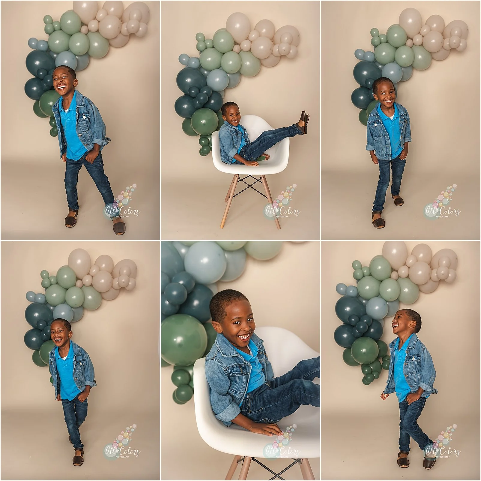 Studio photos of a boy wearing denim to celebrate his birthday.