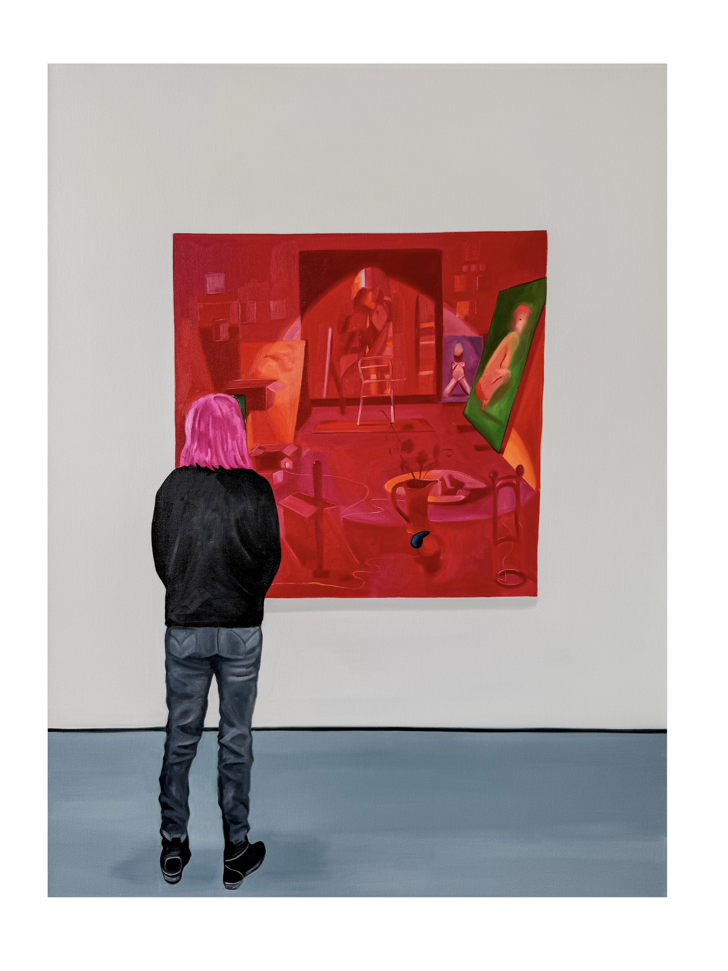 "Pink Woman" (2026). Oil on canvas. 30 x 40 inches.