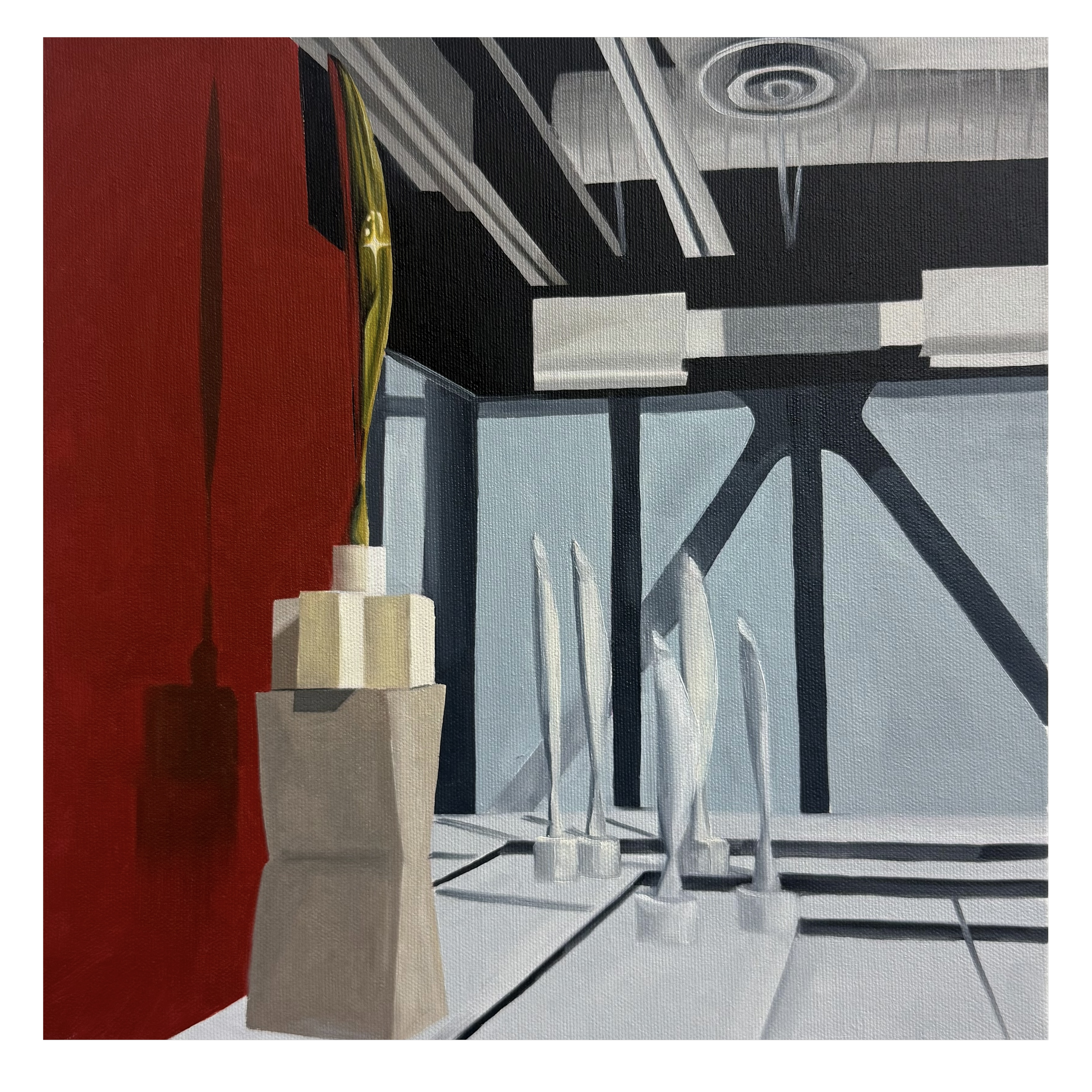 "Brancusi / Pompidou" (2025). Oil on canvas. 12 x 12 inches.