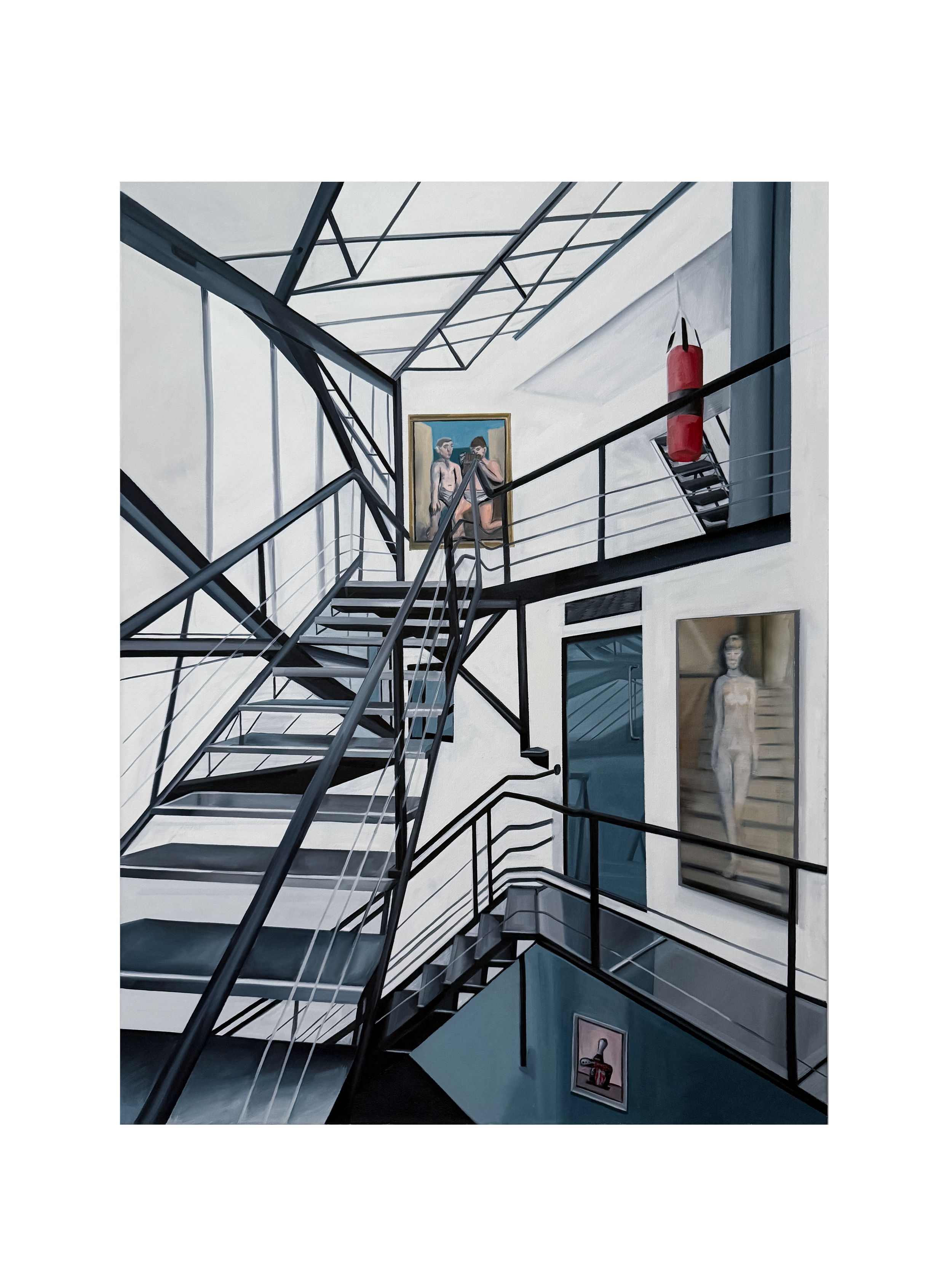 "Descending A Staircase" (2025). Oil on canvas. 30 x 40 inches.