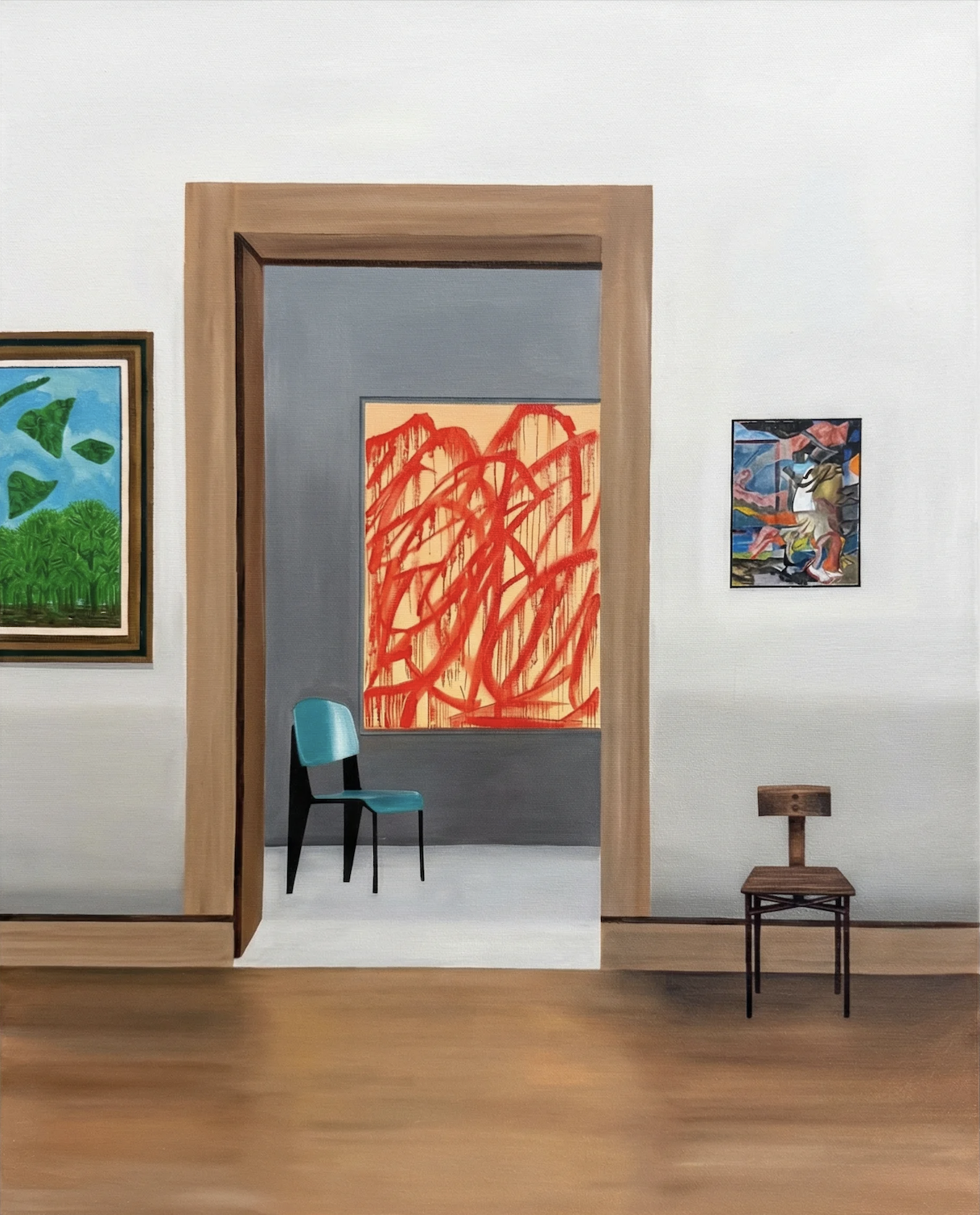 "Twombly Hallway" (2026). Oil on canvas. 24 x 30 inches.