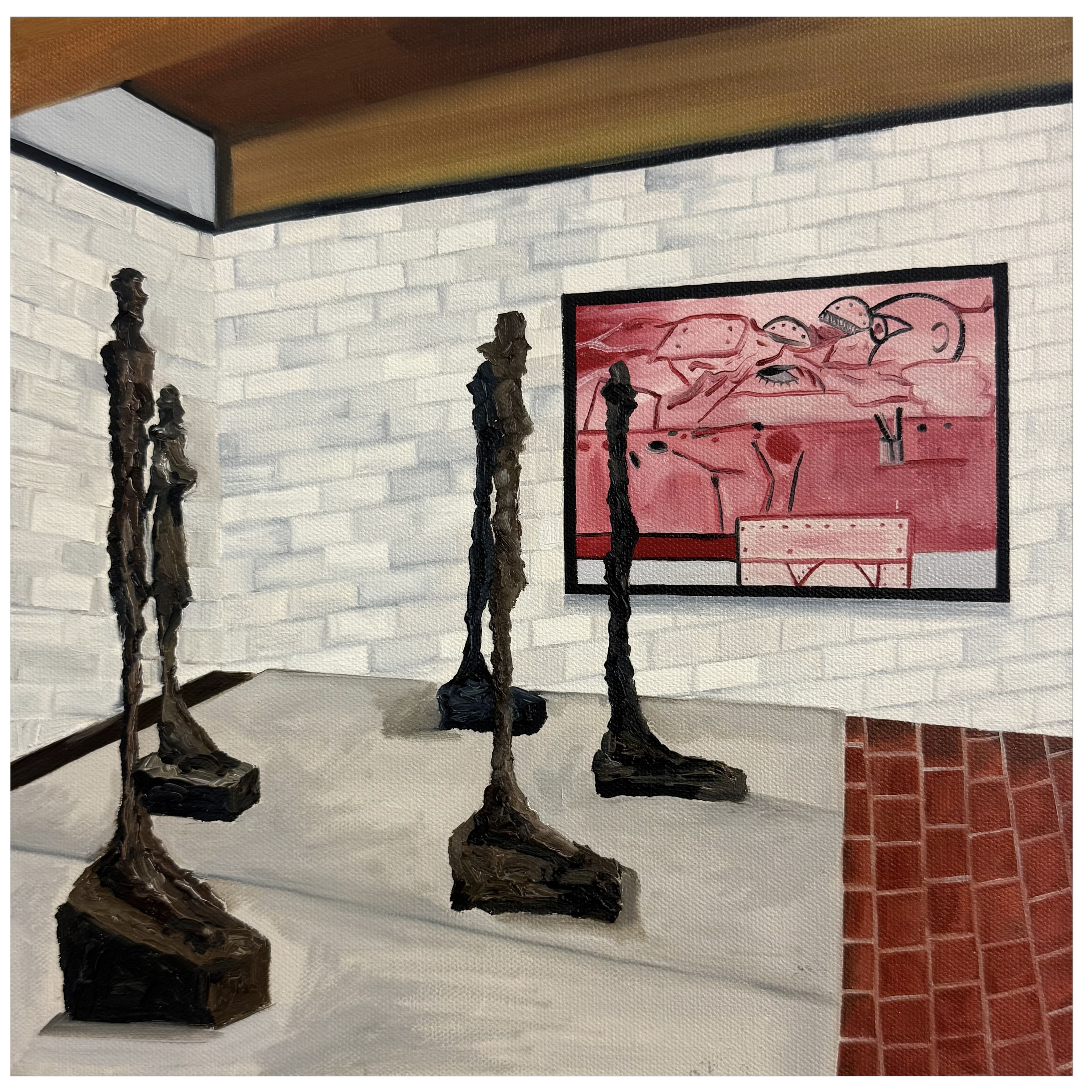 "Giacometti / Guston Louisiana" (2025). Oil on canvas. 12 x 12 inches.