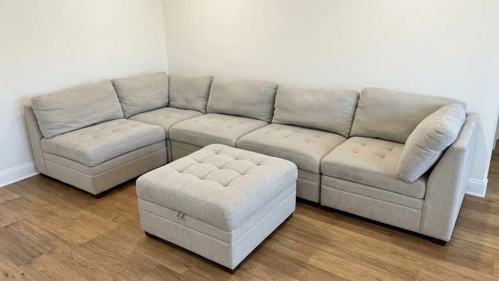 Thomasville 6pc Light Gray Sectional Couch & Storage Ottoman - $1,100