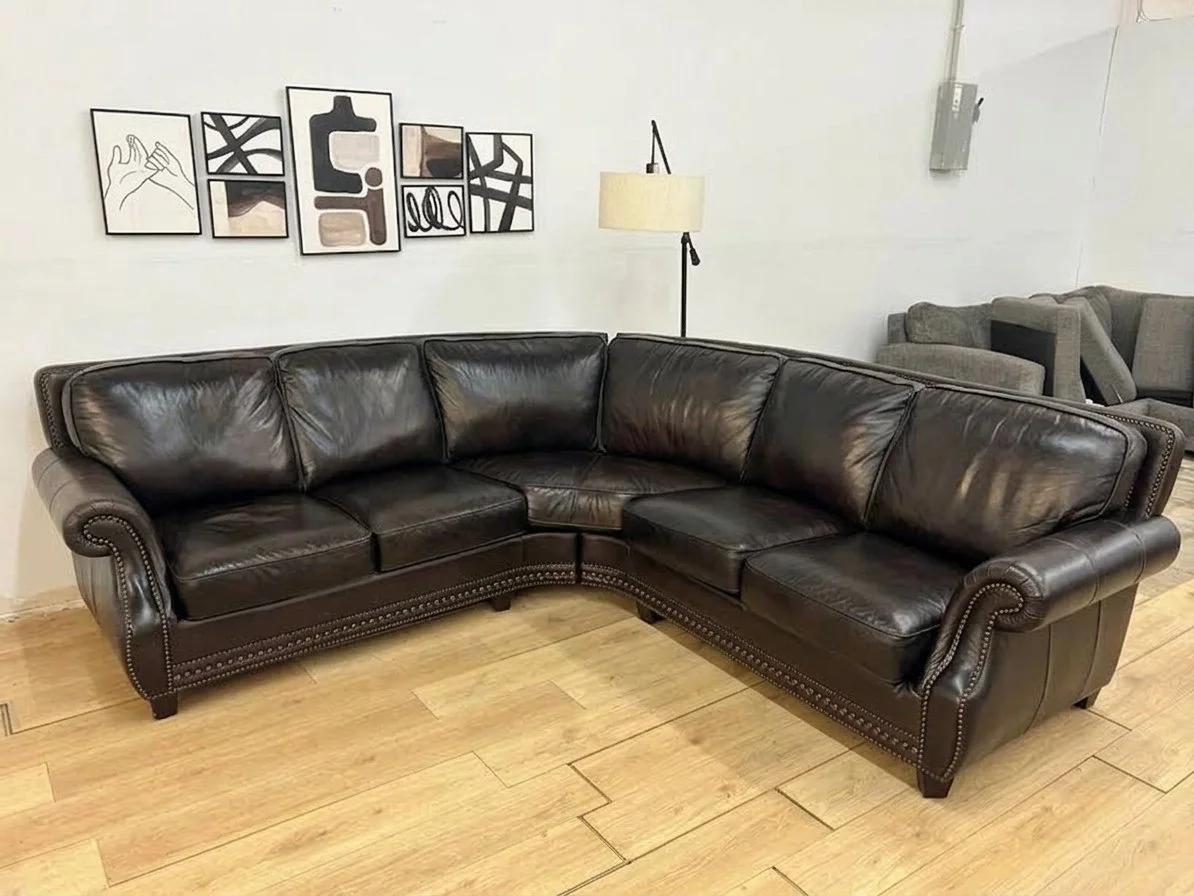 Leather 2-Piece Sectional with Nailhead Trim - $679