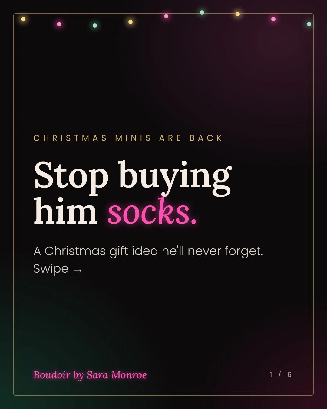 BESTIE. Stop buying him socks. 🎄

My Christmas Boudoir Minis are HERE!!

$299
November 4th &amp; 7th ONLY
Limited spots&hellip; once they're gone, they're GONE.

You don't have to know how to pose.
That's my job.

Comment "GIFT" and I'll s