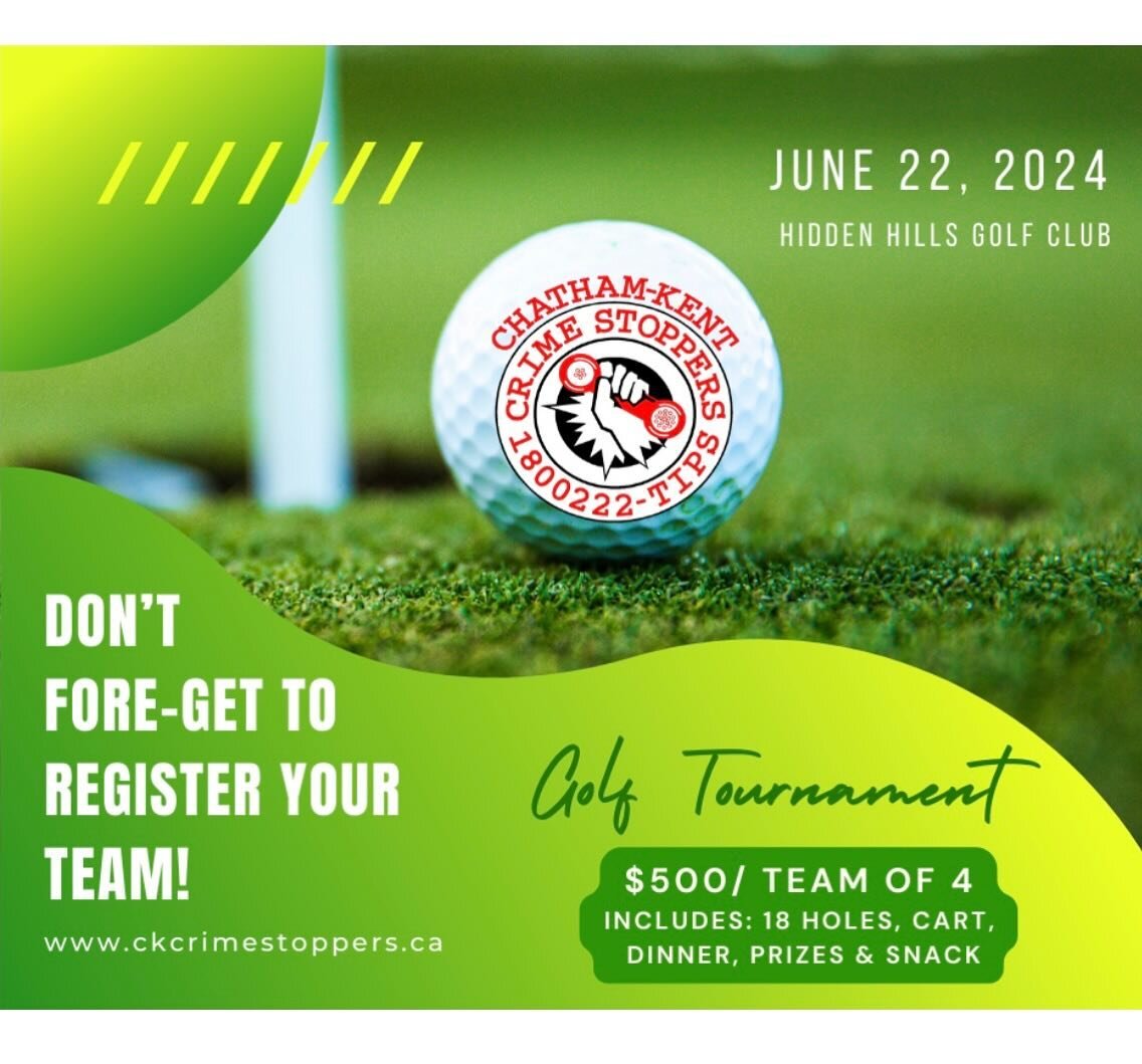 Don&rsquo;t FORE-GET to Register Your Team! ⛳️ 
Visit our website and register your team - spots are filling up quick!
https://www.ckcrimestoppers.ca/