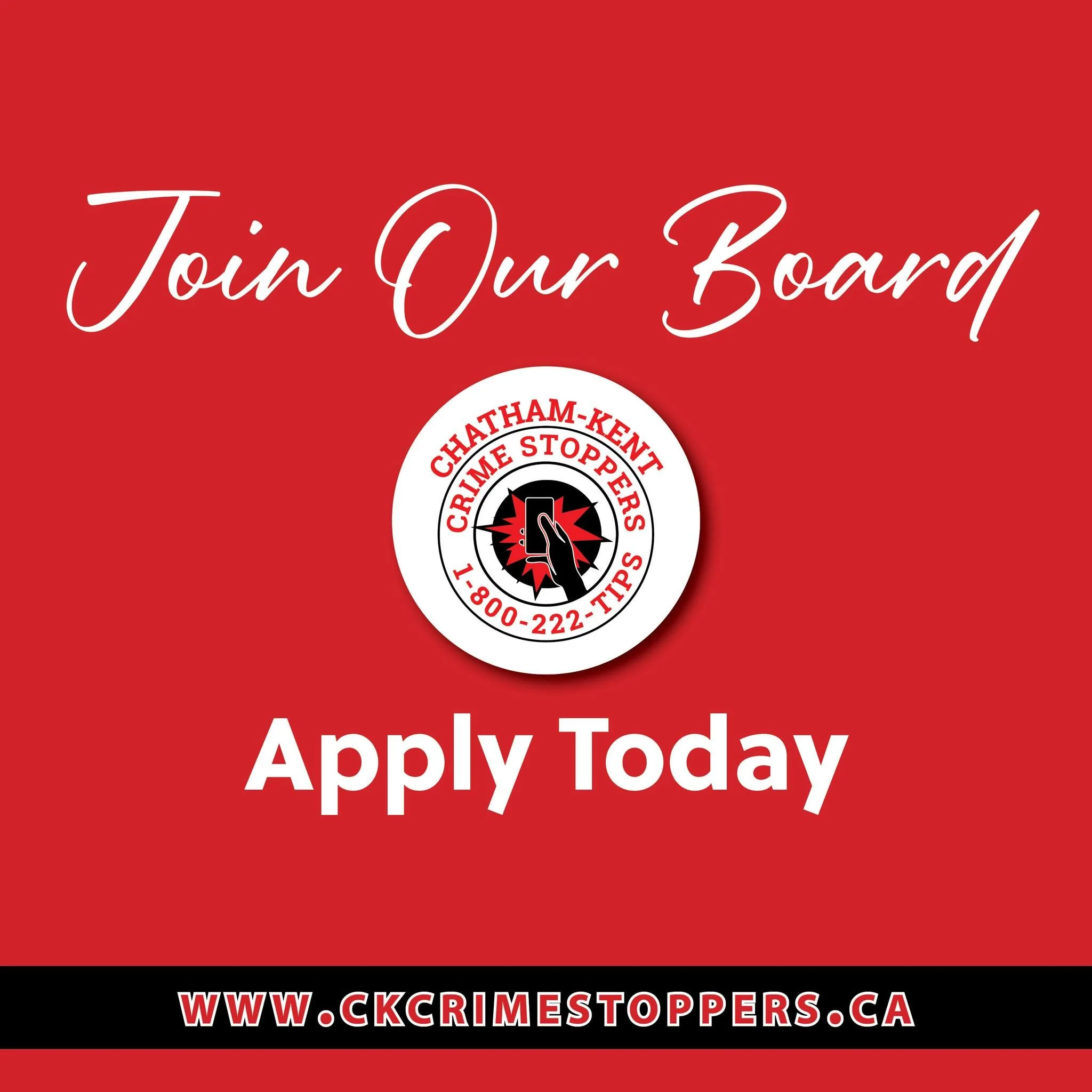 🚨 Join the Team Behind the Tips!🚨 
Chatham-Kent Crime Stoppers is looking for passionate community members to join our volunteer Board of Directors. Help guide our mission to keep Chatham-Kent safe while gaining valuable leadership experience and g