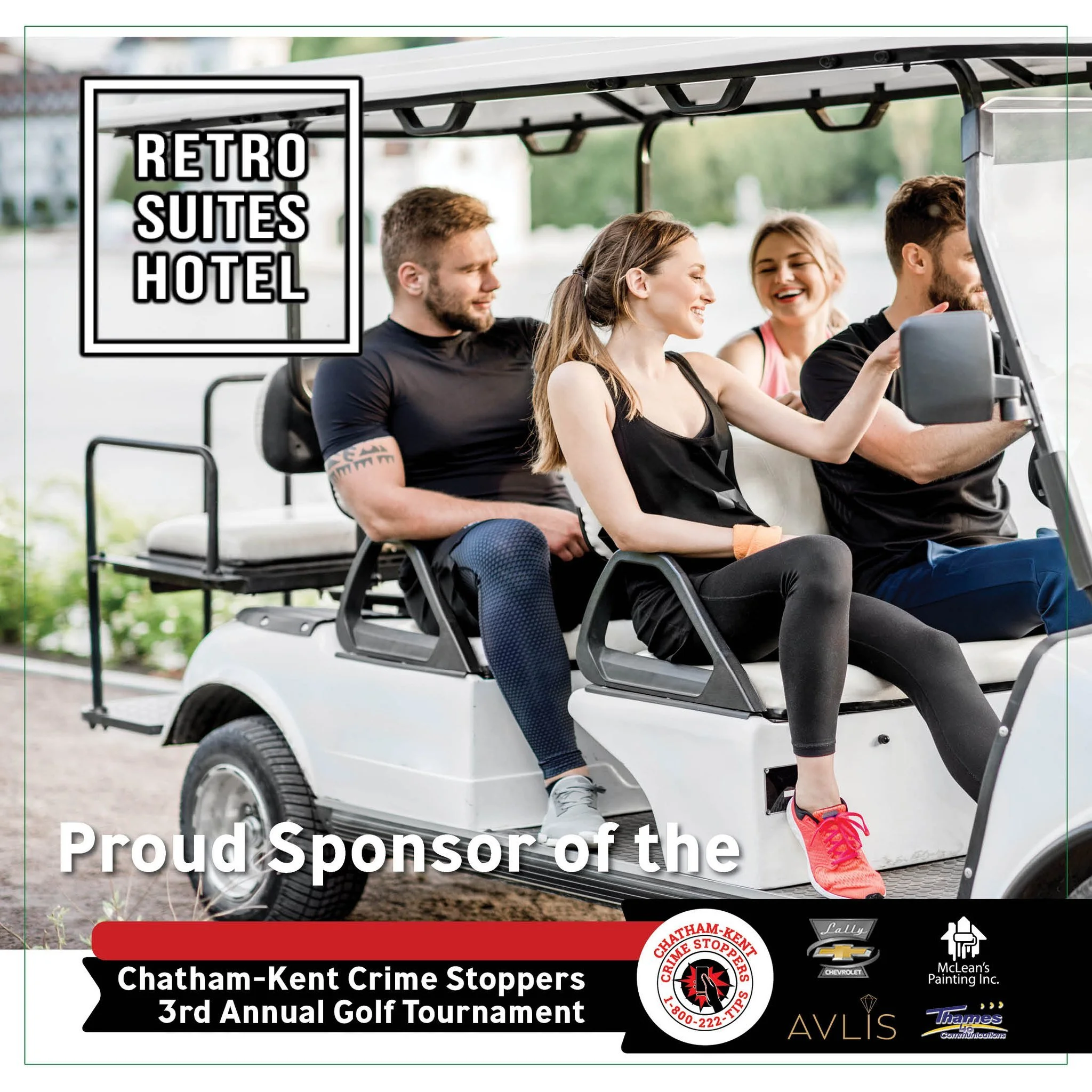 Retro Suites is a sponsor for the 2026 Chatham-Kent Crime Stoppers Golf Tournament! They have supplied a generous prize donation. Featured in the photo is Board member Aaron Hurst and store manager Darcel Gonzales. 

We really appreciate their suppor