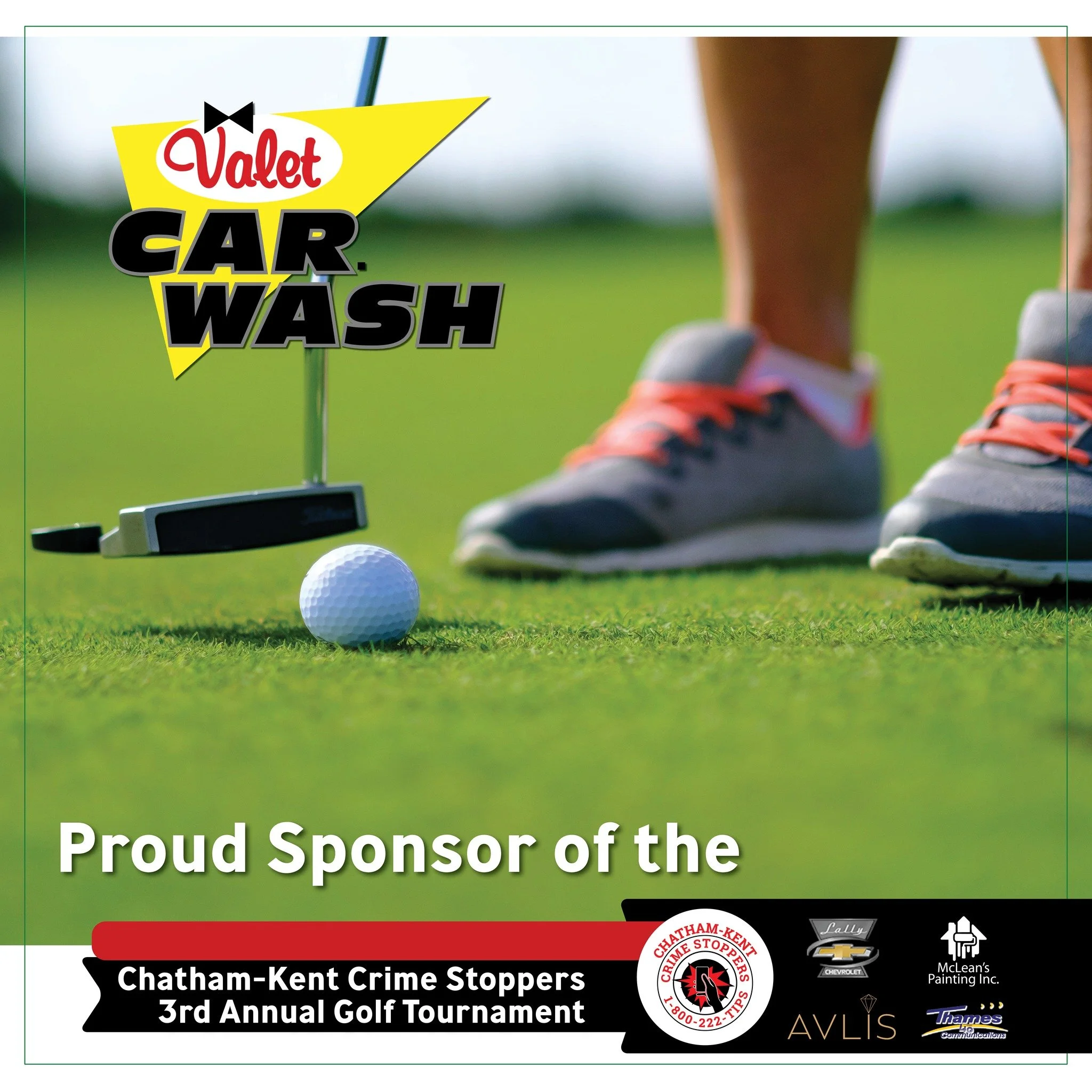 Valet Car Wash is a hole sponsor for the 2026 Chatham-Kent Crime Stoppers Golf Tournament! We really appreciate their support. Learn more about them and all of our amazing sponsors: https://www.ckcrimestoppers.ca/2026-golf-tournament-sponsors

Event 