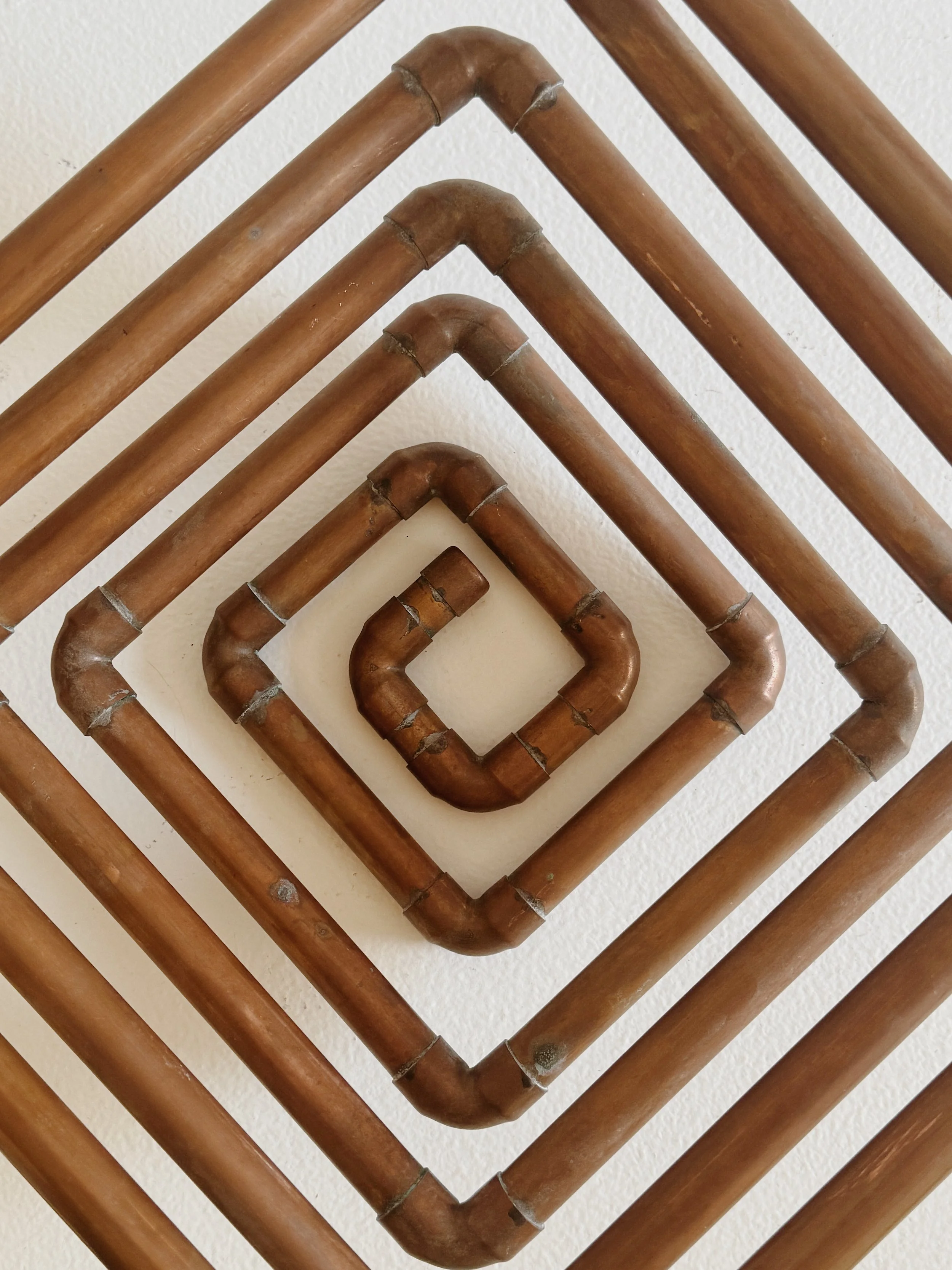 Vintage Modernist Handmade Copper Pipe Fruit Bowl