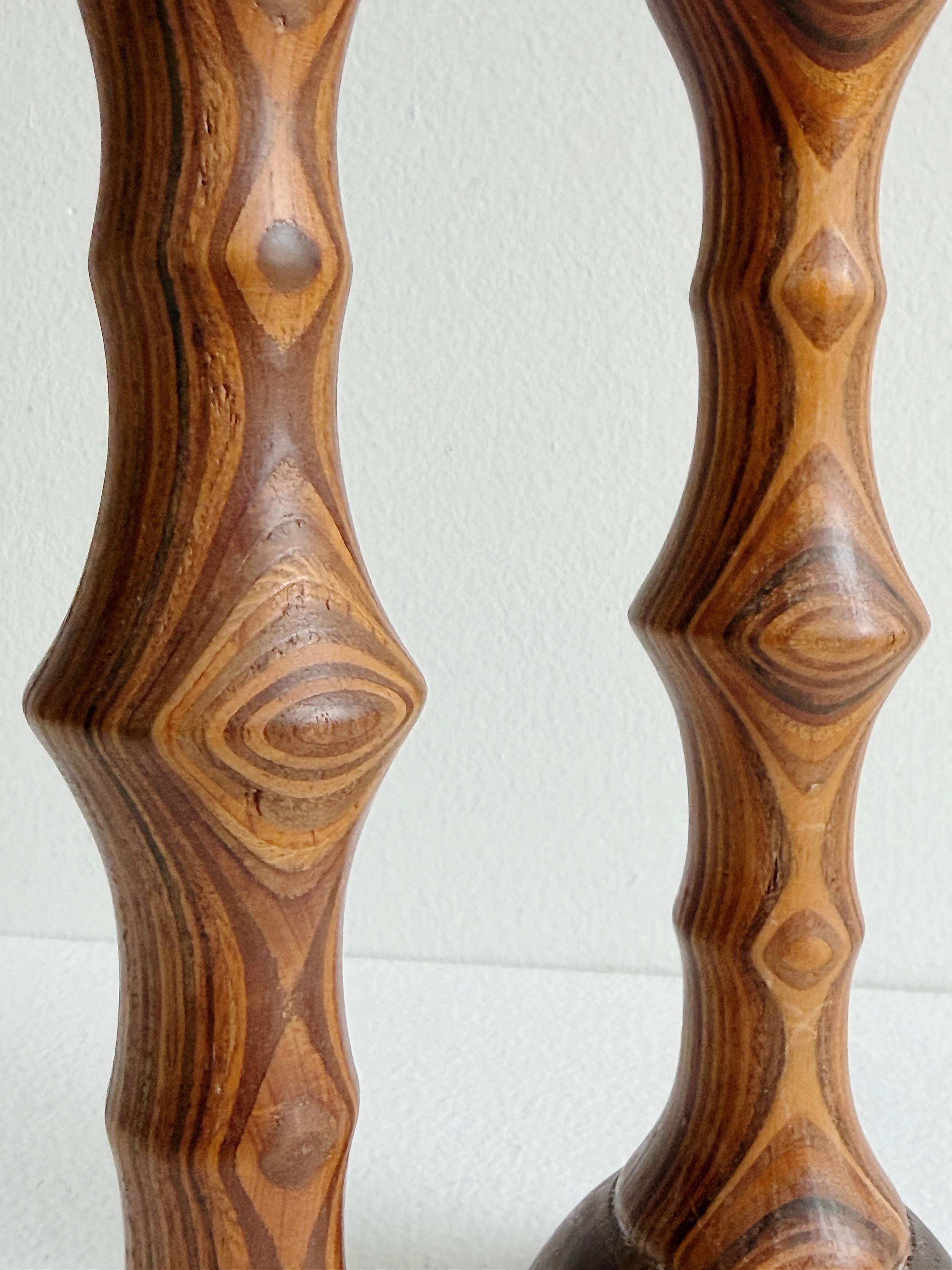 Vintage Stacked Plywood Graphic Candlesticks