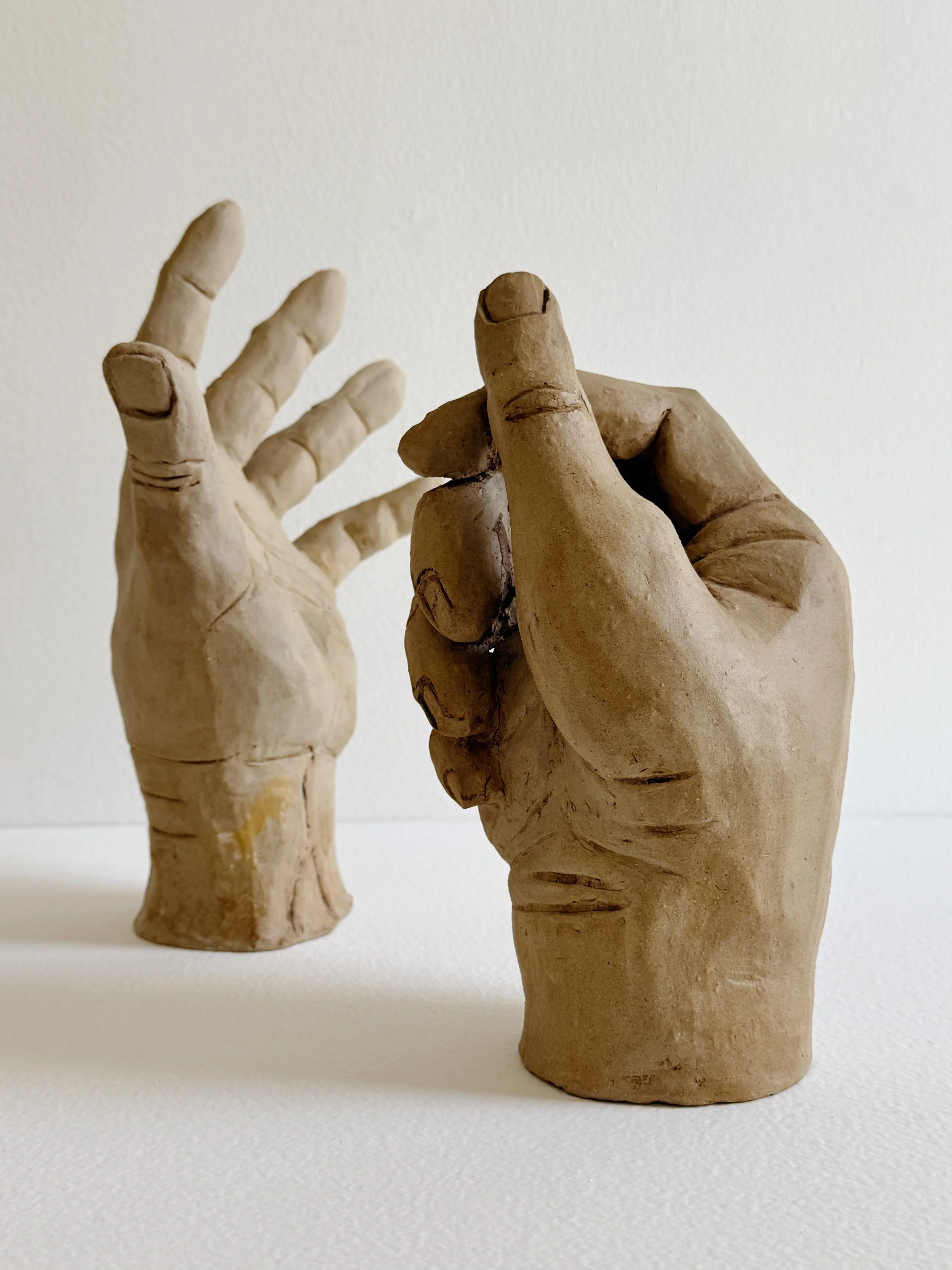Pair of Huge Vintage Hand-built Studio Pottery Hands (British)