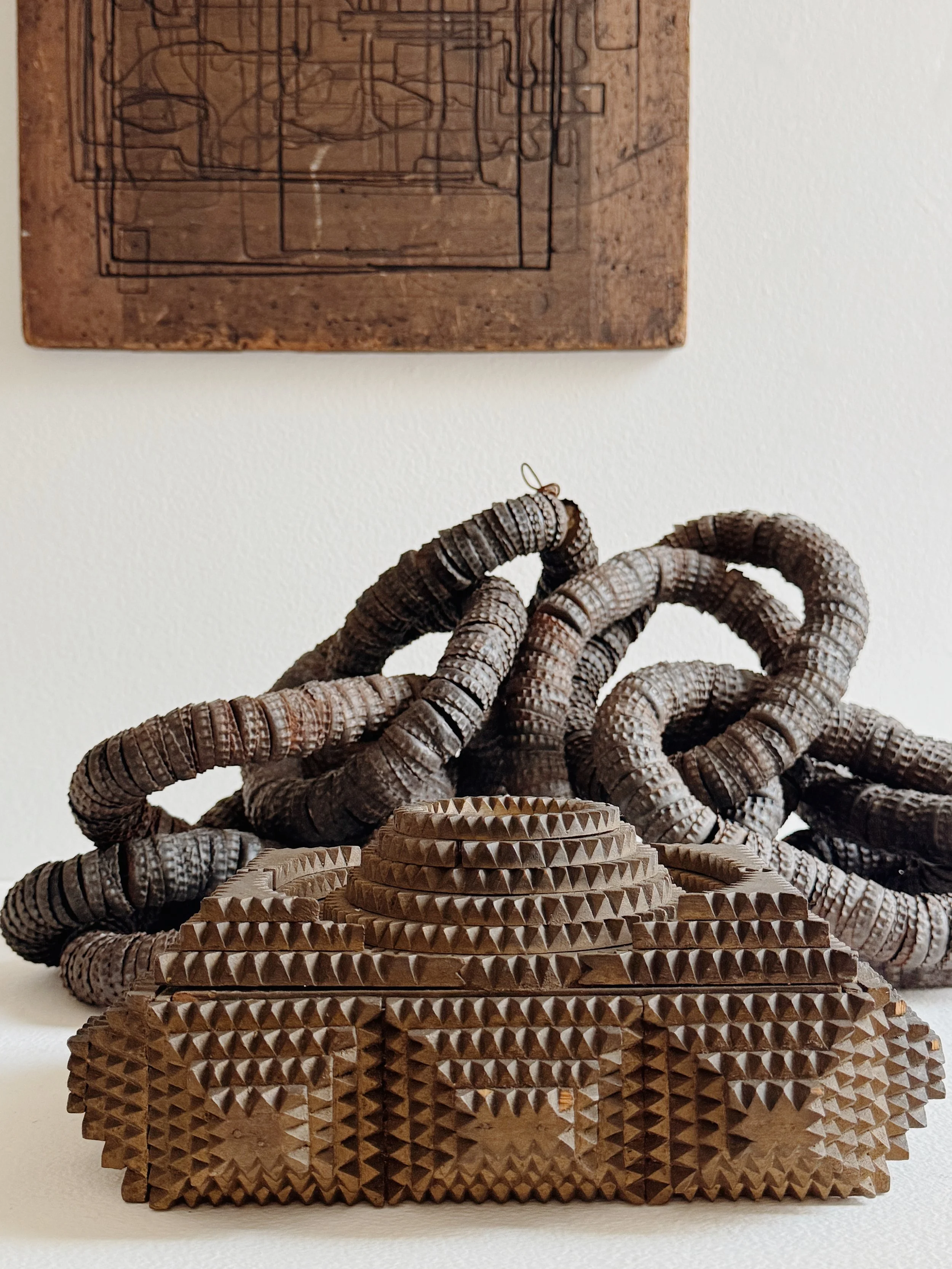 Antique Mirrored Portal Tramp Art Box