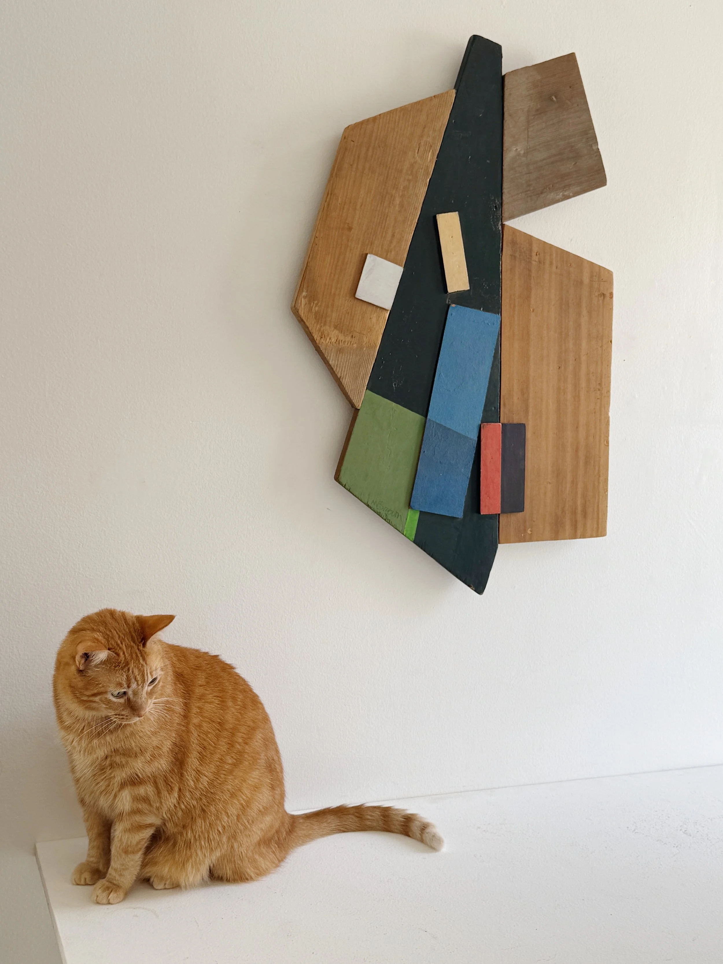 Mid Century Modernist Wood and Canvas Wall Assemblage
