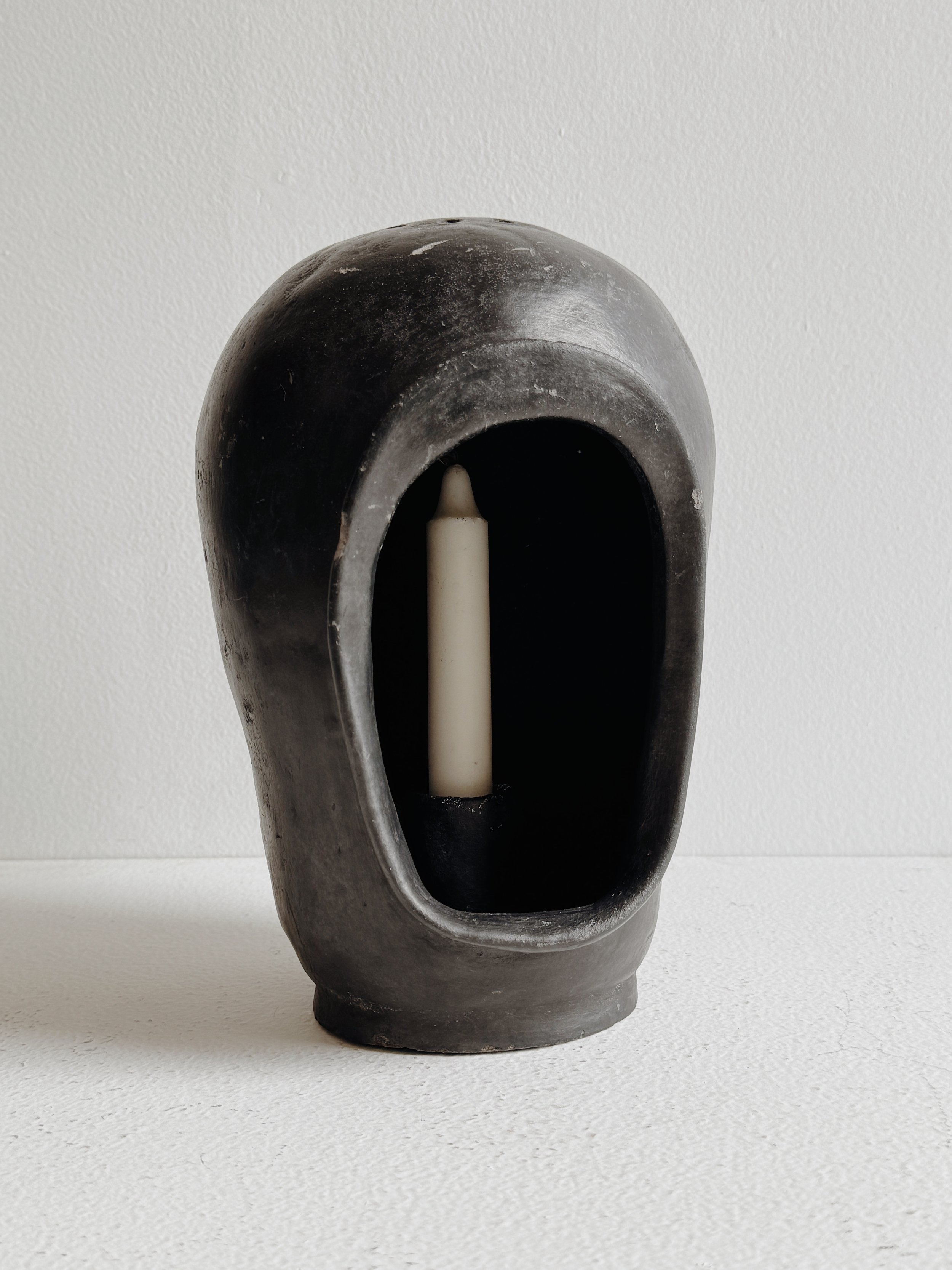 Vintage Oaxacan Black Pottery Candle Holder