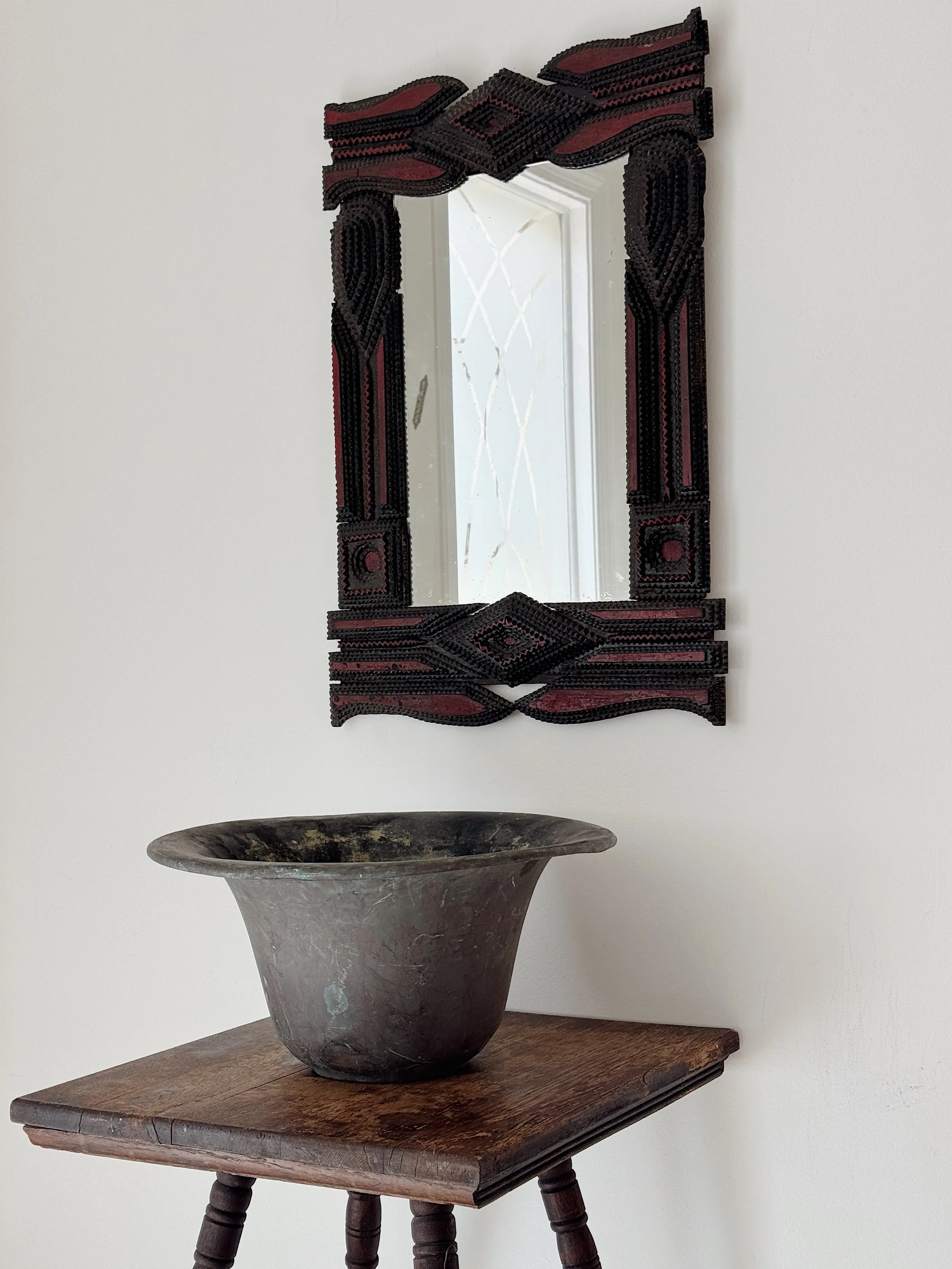 Late 19th Century Polychromed Tramp Art Mirror