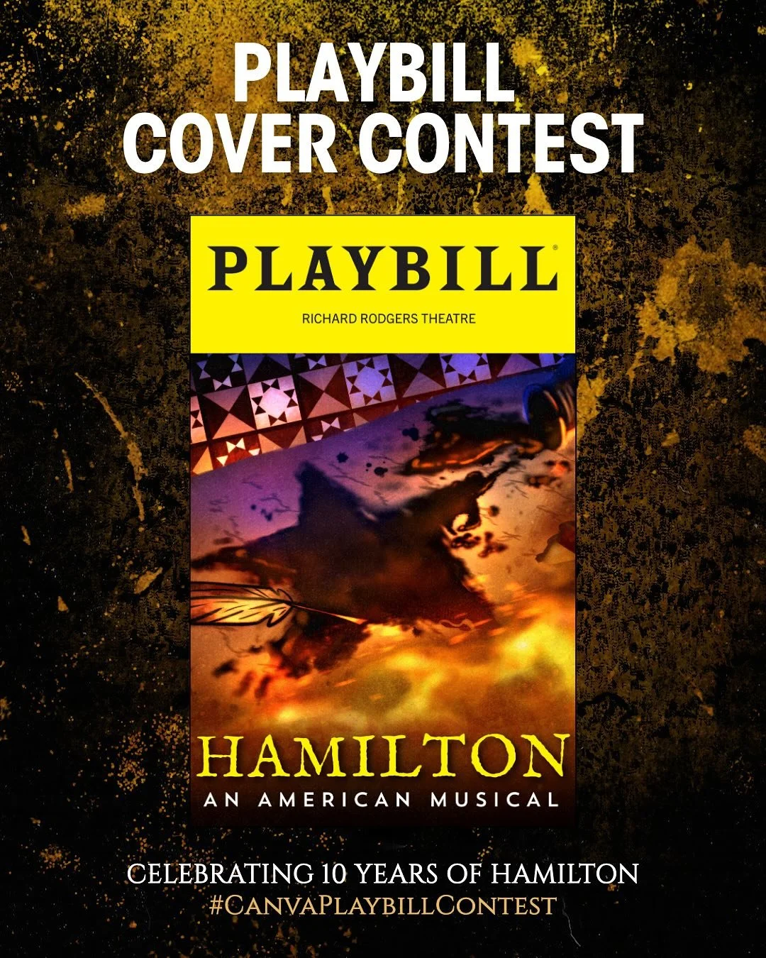 FIRST POST !! :D And my official submission for the Hamilton (#HamilTEN) Playbill Cover Contest! ✨

I knew from the very start I wanted to do something with an ink spill creating the logo. Partly because I just thought it would look cool (lol), but a