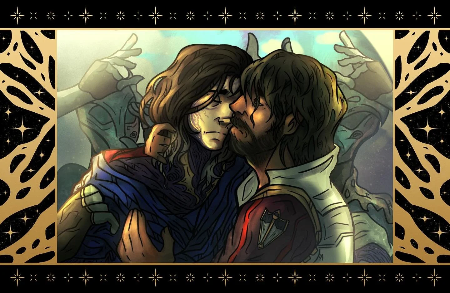 Kiss of Judas? Nay&hellip;Kiss of Jayvik&hellip;(aka I came across a Caravaggio painting and was inspired lol)

More art from last year!! I drew this around the same time as the farcille art I posted, gotta love doomed yuri and doomed yaoi 🙂&zwj;↕️
