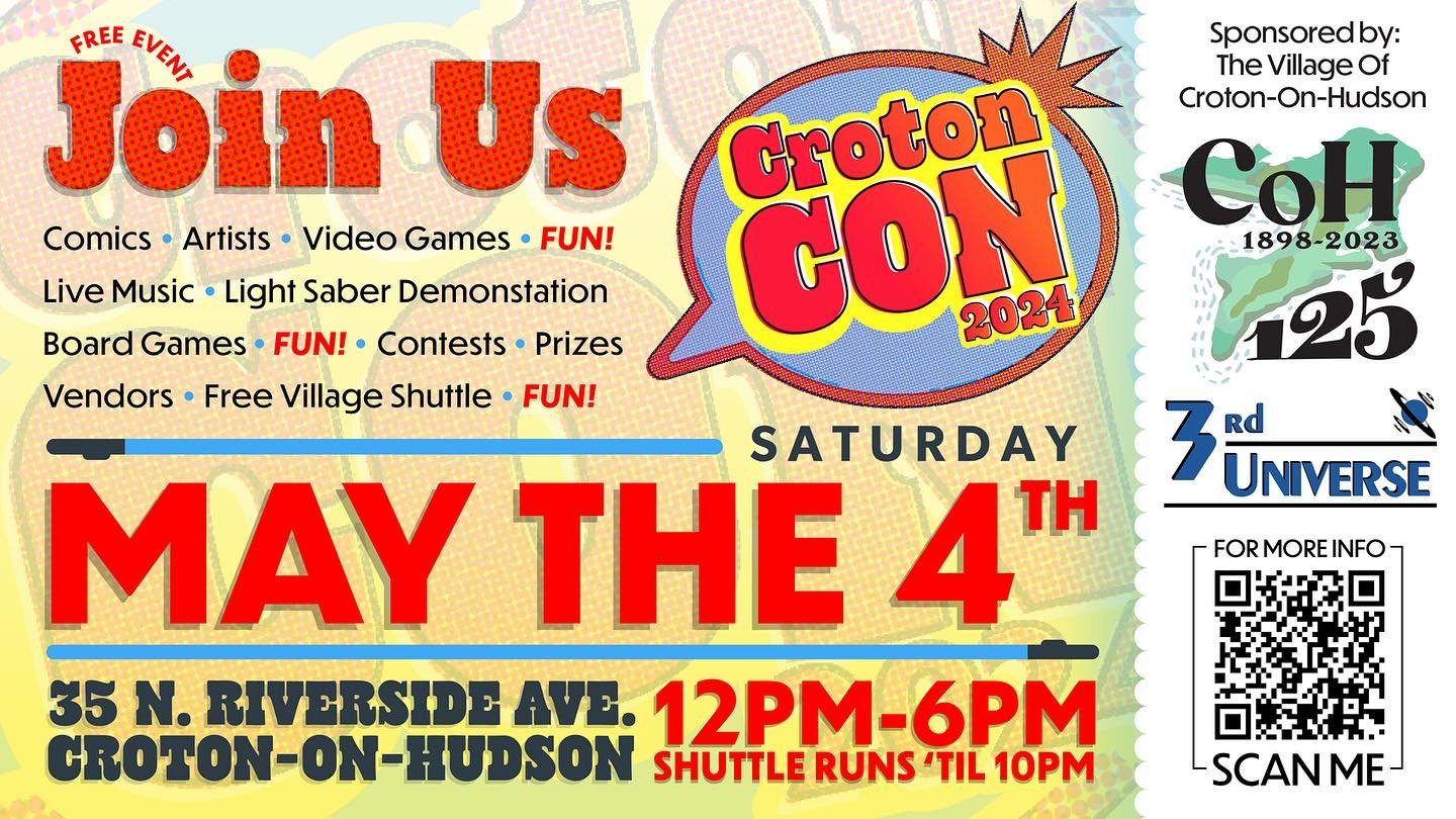 Join us on May the 4th for our first annual CROTON CON! We have multiple vendors, artists, and musicians vending and performing throughout the day PLUS lots of fun activities for all ages!!