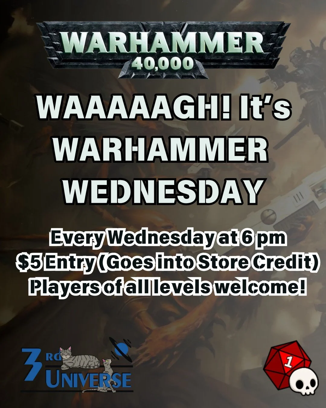 WAAAAAAAAAGH it's Warhammer Wednesday my dudes 🐸 Build your armies and battle your buddies during our weekly Warhammer event!