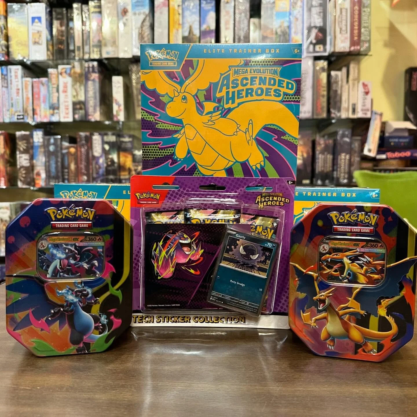 🚨RESTOCK🚨 Pokemon #AscendedHeroes ETBs, Tech Sticker Collection, and Charizard X &amp; Y tins are now available! Get &lsquo;em while you can they&rsquo;re gonna go FAST 🏃&zwj;♂️💨
***Limit of ONE (1) of each product per customer!*** #Pokemon #Poke