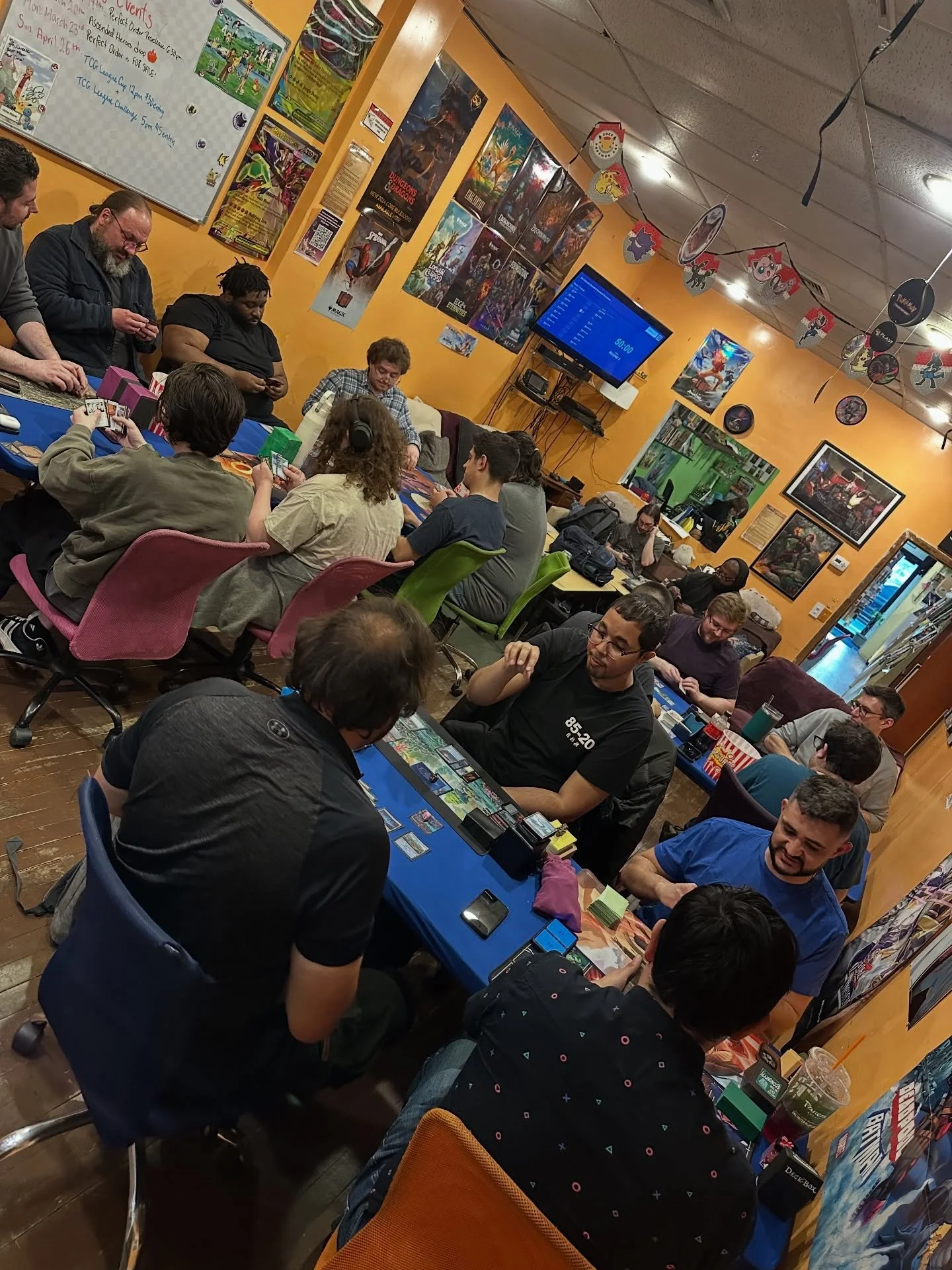 Full house hype tonight at Friday Night Magic 🙌 Standard, commander, cEDH, and a mystery booster 2 draft 😎 Never get FOMO again by joining us next week!