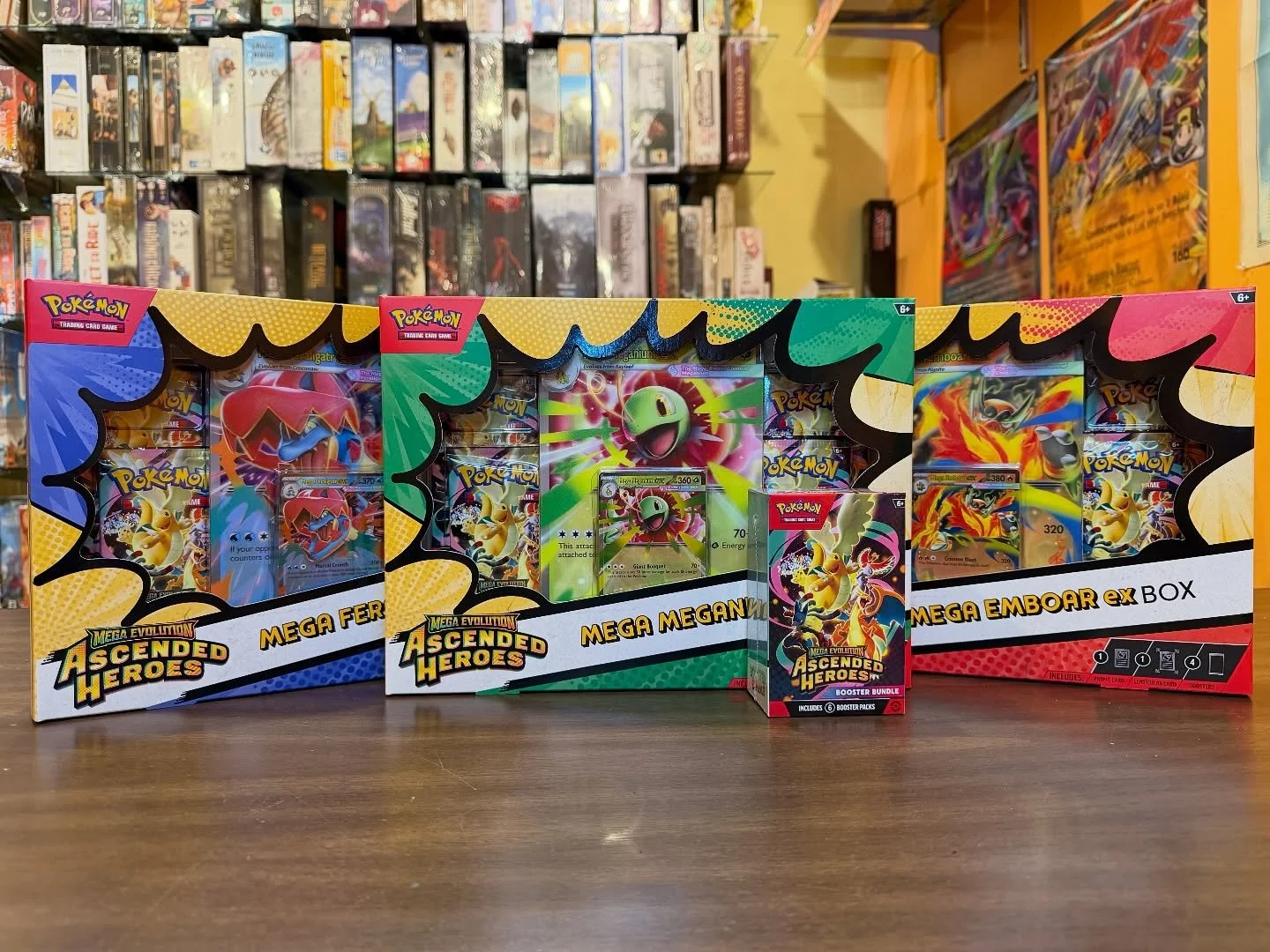 🚨NEW PRODUCT🚨 Pokemon Ascended Heroes Mega EX boxes are now available as well as a *limited* quantity of Ascended Heroes booster bundles! We also have some Perfect Order ETBs! Stop by and grab em&rsquo; they&rsquo;ll go fast! 
.
#AscendedHeroes #Po