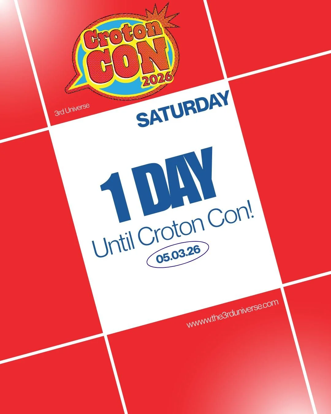 🚨One more day until Croton Con!🚨
🚨This is NOT a drill!🚨
🚨Iron the costumes, charge your phone, prep your favorite cosplay poses!🚨
See you tomorrow, Sunday, May 3rd from 12 to 6 pm for Croton Con!