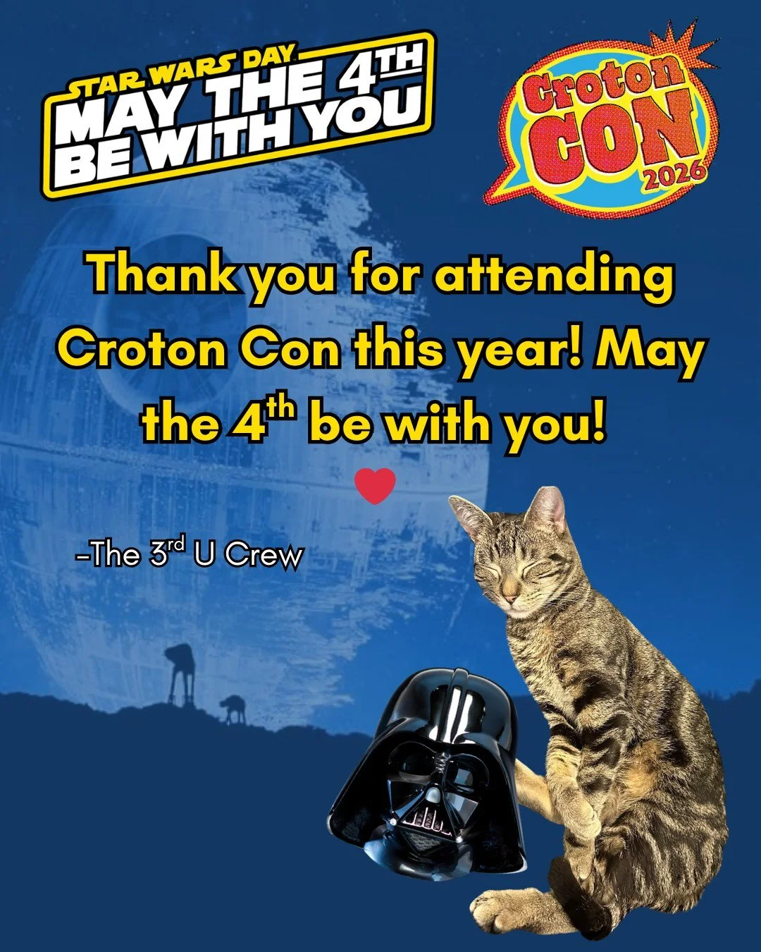 Thank you to everyone who vended, performed, and attended Croton Con this year! It was a pleasure to put the event together, and even more fun to see all the wonderful costumes 😍
May the 4th be with you! 
-the 3rd U Crew