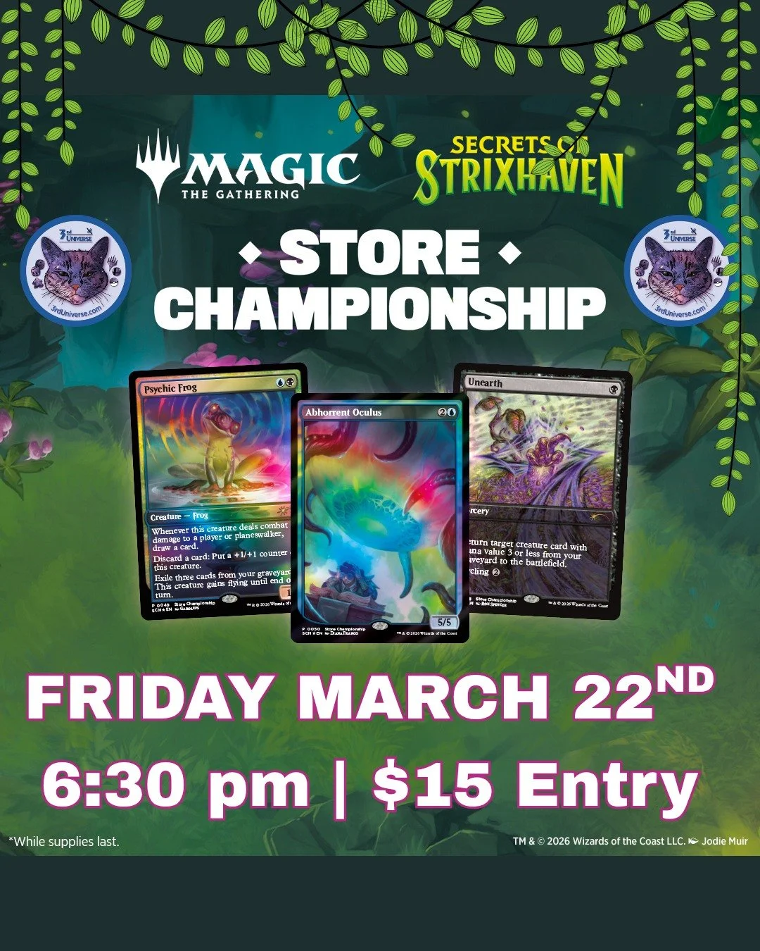 Our store championship is this Friday at 6:30 pm, in lieu of our regularly-scheduled standard FNM! Same price as FNM, just with fancier prizing 😎 Learn more and sign up online (link in bio 🔗)