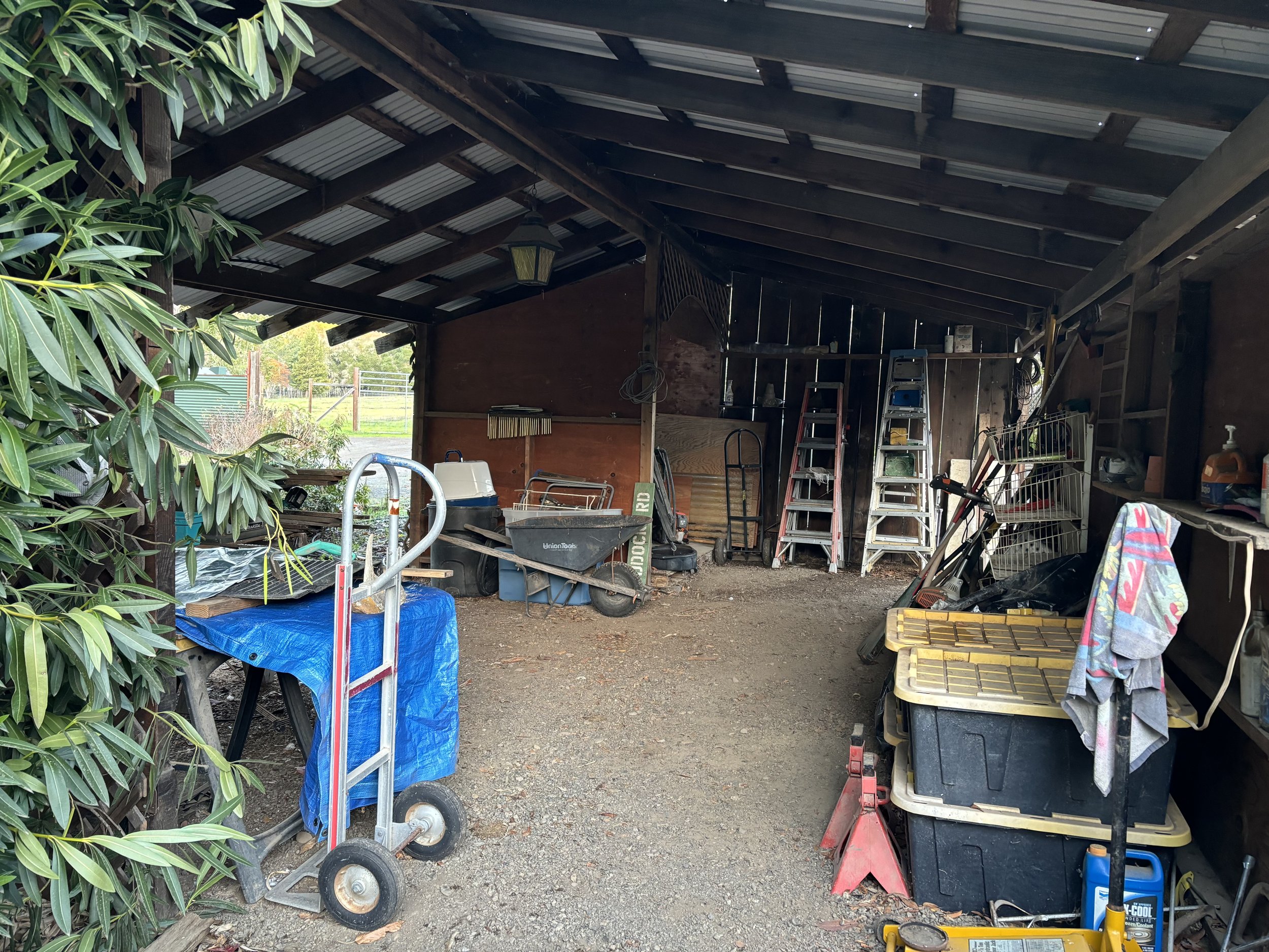 The carport also offers storage space
