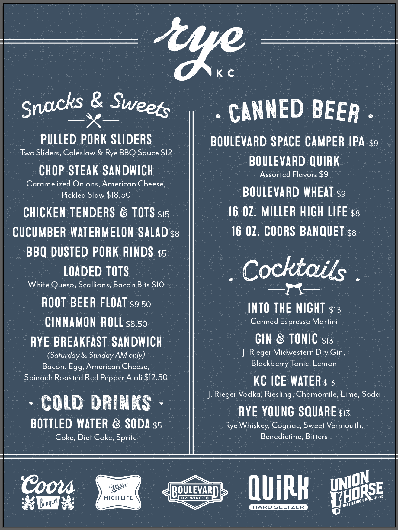 Rye KC - Plaza Art Fair Menu