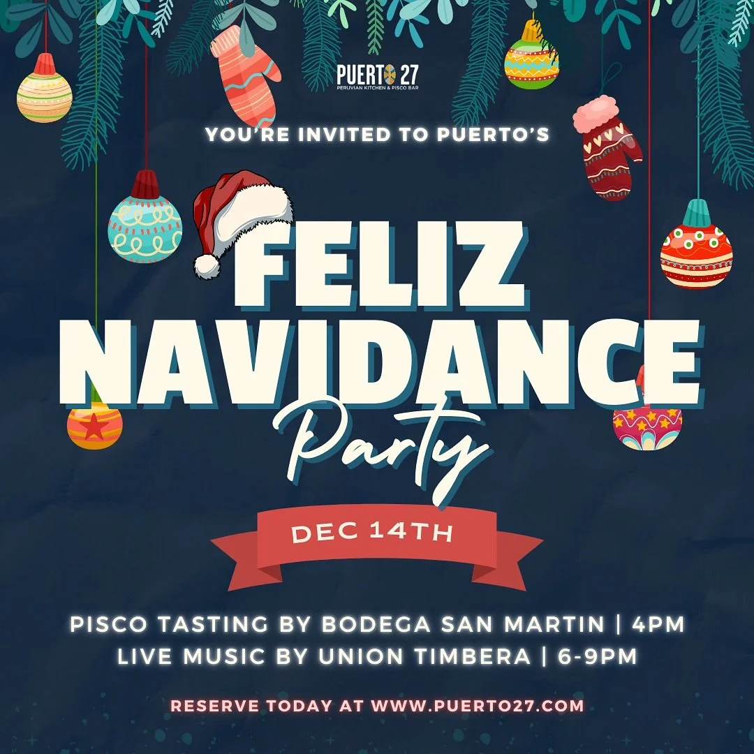 The holidays are here and we are celebrating with Latin vibes and an ocean view! 🎁🎊🎄

Join us this Saturday, December 14th for a night of:

🍸Pisco tasting by @bodega_san_martin at 4pm
🎶 Live music by @union_timbera from 6-9pm
🍹Special pisco coc