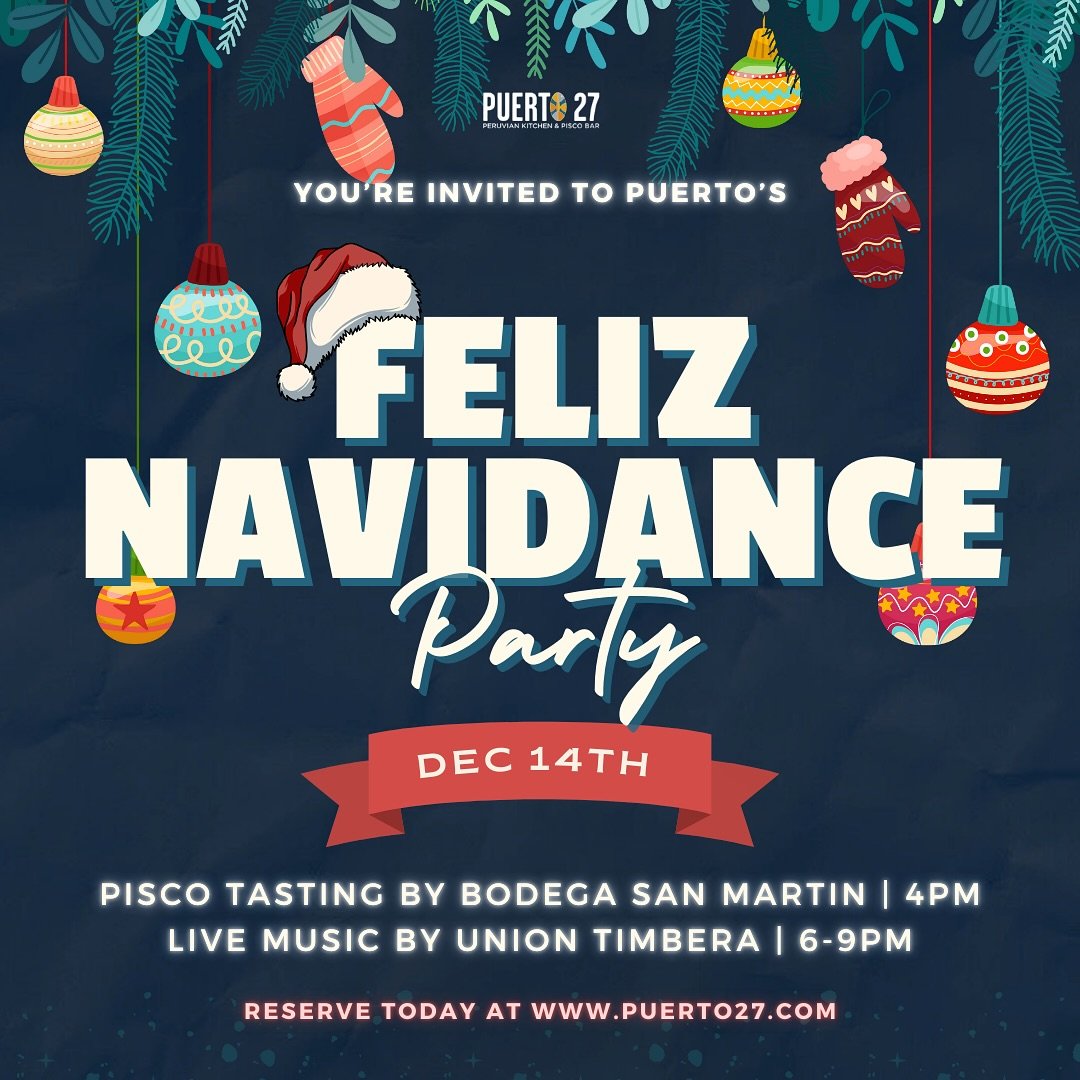 The holidays are here and we are celebrating with Latin vibes and an ocean view! 🎁🎊🎄

Join us this Saturday, December 14th for a night of:

🍸Pisco tasting by @bodega_san_martin at 4pm
🎶 Live music by @union_timbera from 6-9pm
🍹Special pisco coc